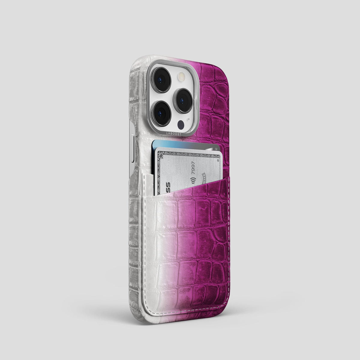Fuchsia iPhone 13 Pro Himalaya Card Case with Steel Metal -2 | Fuchsia-Steel