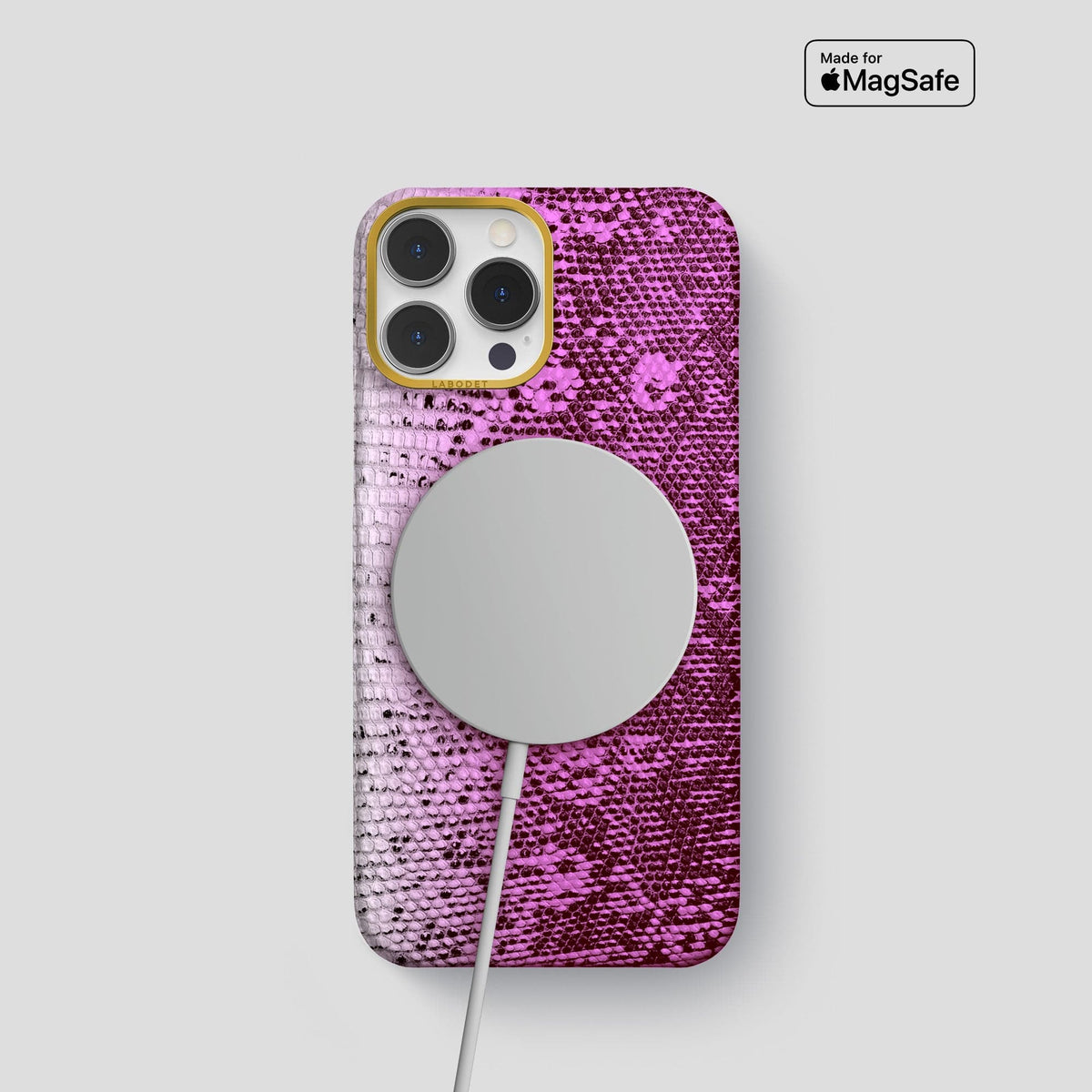 Fuchsia iPhone 13 Pro Himalayan Lizard Classic Case with Gold Metal -5 | Fuchsia-Gold