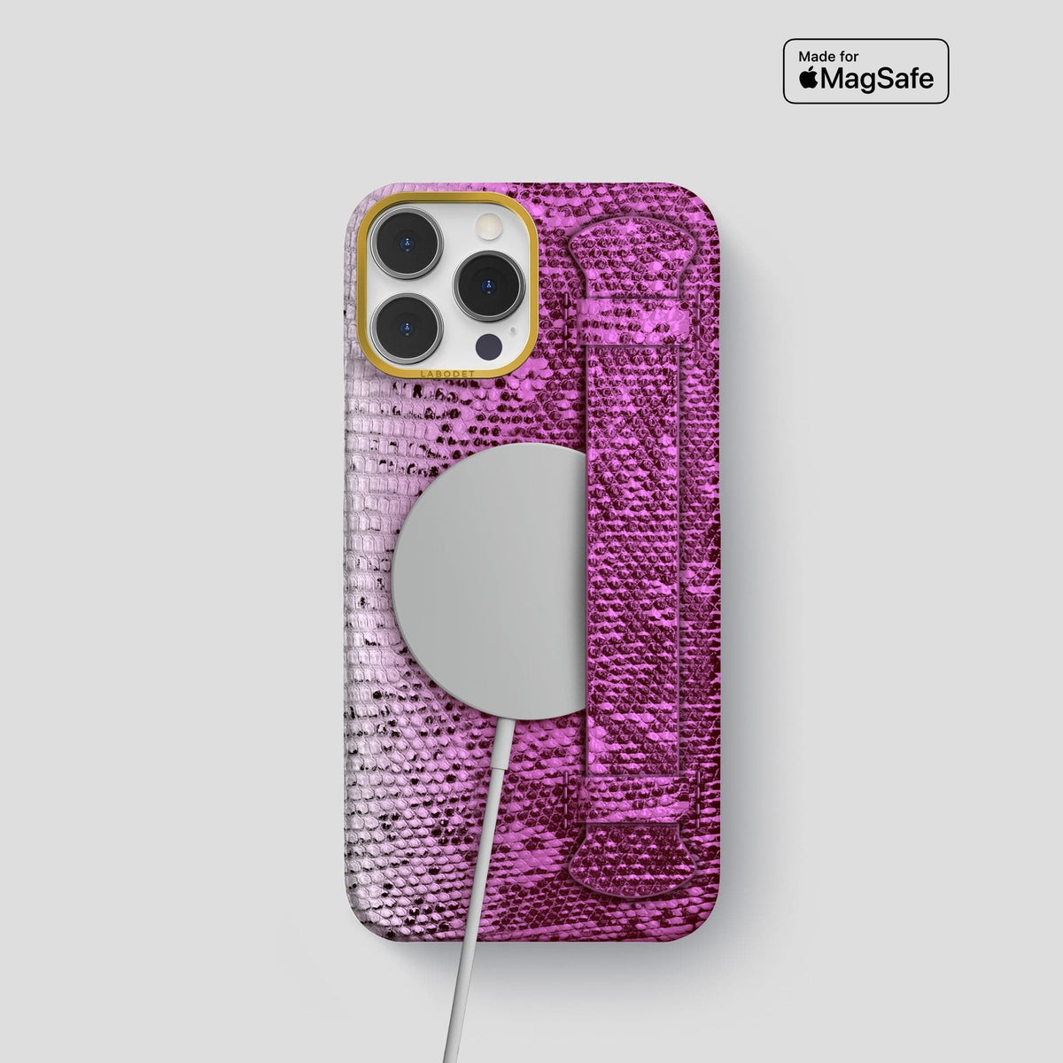 Fuchsia iPhone 13 Pro Himalayan Lizard Strap Case with Gold Metal -5 | Fuchsia-Gold