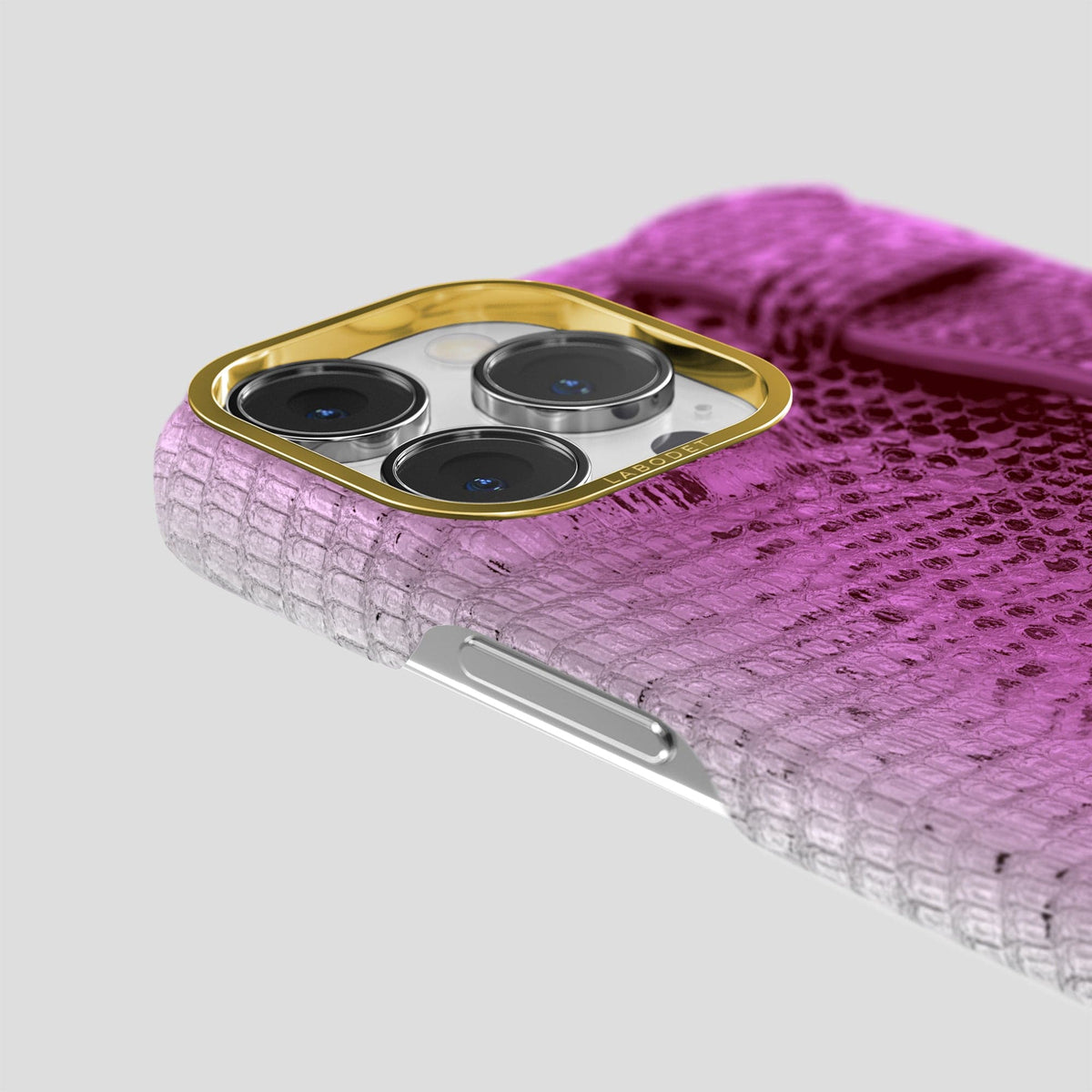 Fuchsia iPhone 13 Pro Himalayan Lizard Strap Case with Gold Metal -6 | Fuchsia-Gold