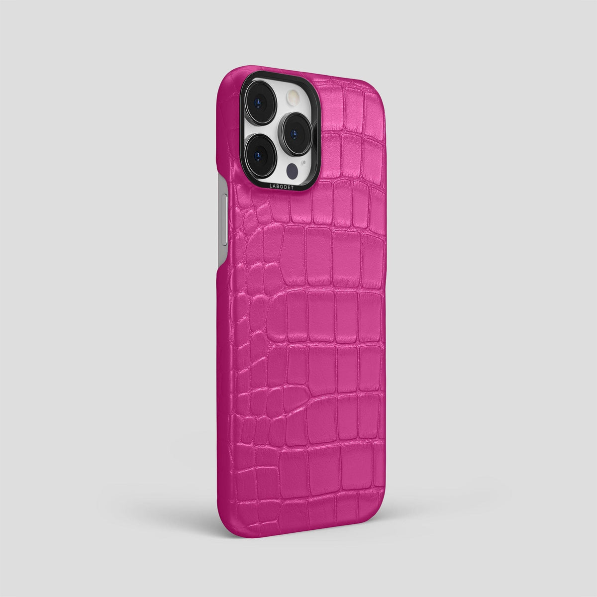 Fuchsia iPhone 13 Pro Max Classic Case Alligator with Black Metal -2 | Fuchsia-Black