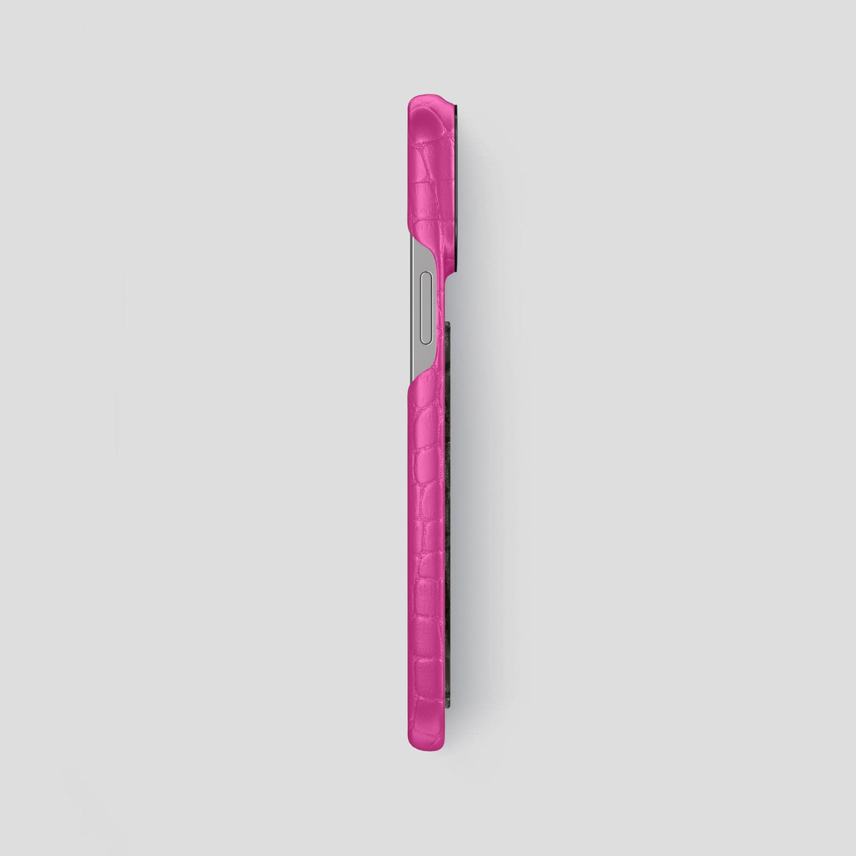 Fuchsia iPhone 13 Pro Max Classic Case Alligator with Black Metal -3 | Fuchsia-Black