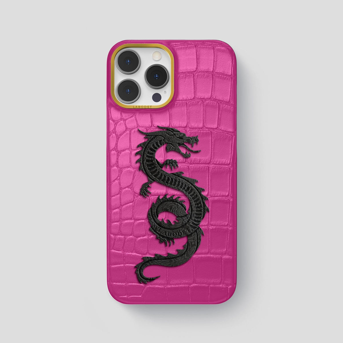 Fuchsia iPhone 13 Pro Max Classic Case Alligator with Gold Metal -1 | Fuchsia-Gold