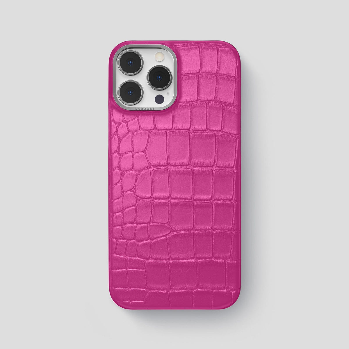 Fuchsia iPhone 13 Pro Max Classic Case Alligator with Steel Metal -1 | Fuchsia-Steel
