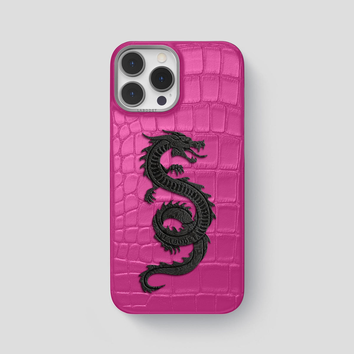 Fuchsia iPhone 13 Pro Max Classic Case Alligator with Steel Metal -1 | Fuchsia-Steel