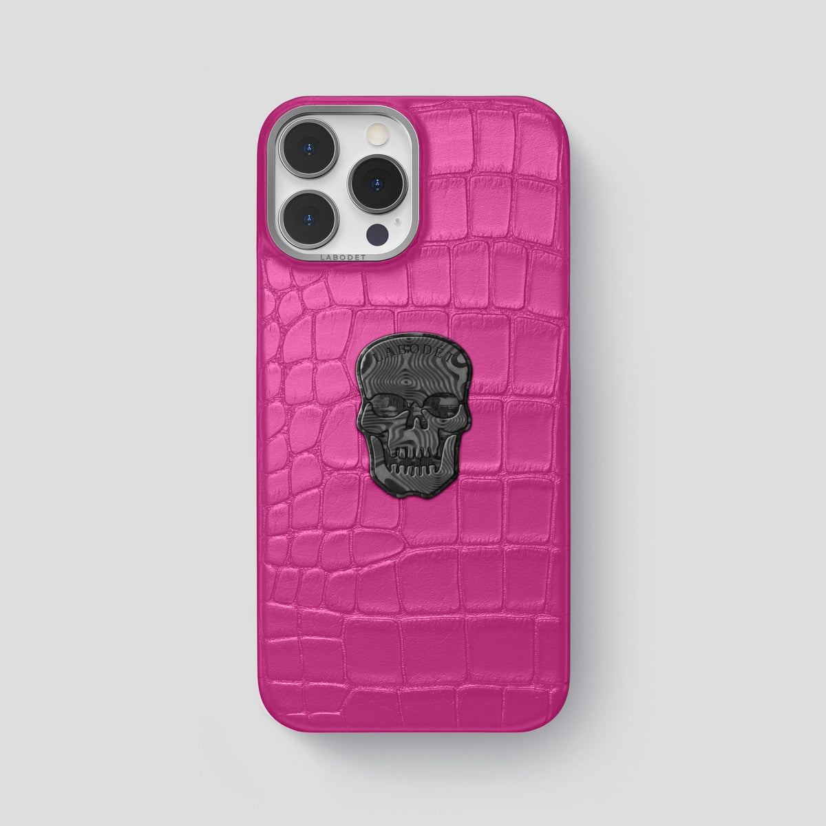 Fuchsia iPhone 13 Pro Max Classic Case Alligator with Steel Metal -1 | Fuchsia-Steel