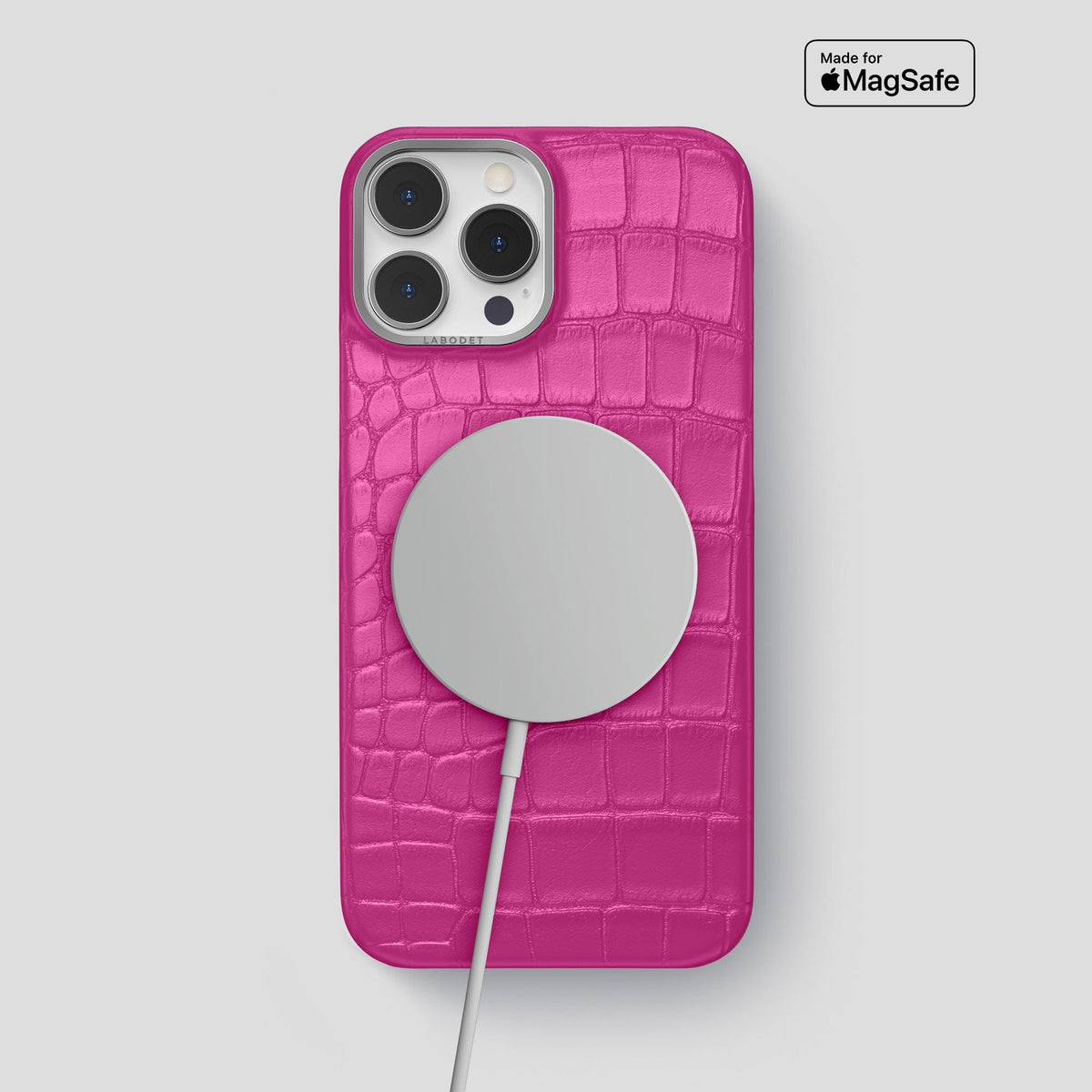 Fuchsia iPhone 13 Pro Max Classic Case Alligator with Steel Metal -4 | Fuchsia-Steel