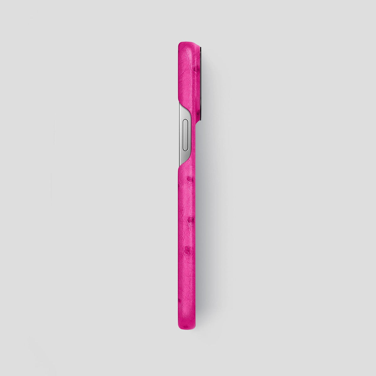 Fuchsia iPhone 13 Pro Max Classic Case Ostrich with Black Metal -3 | Fuchsia-Black