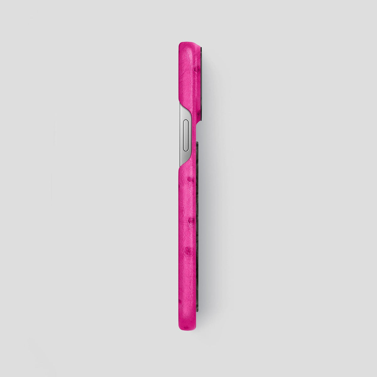 Fuchsia iPhone 13 Pro Max Classic Case Ostrich with Black Metal -3 | Fuchsia-Black