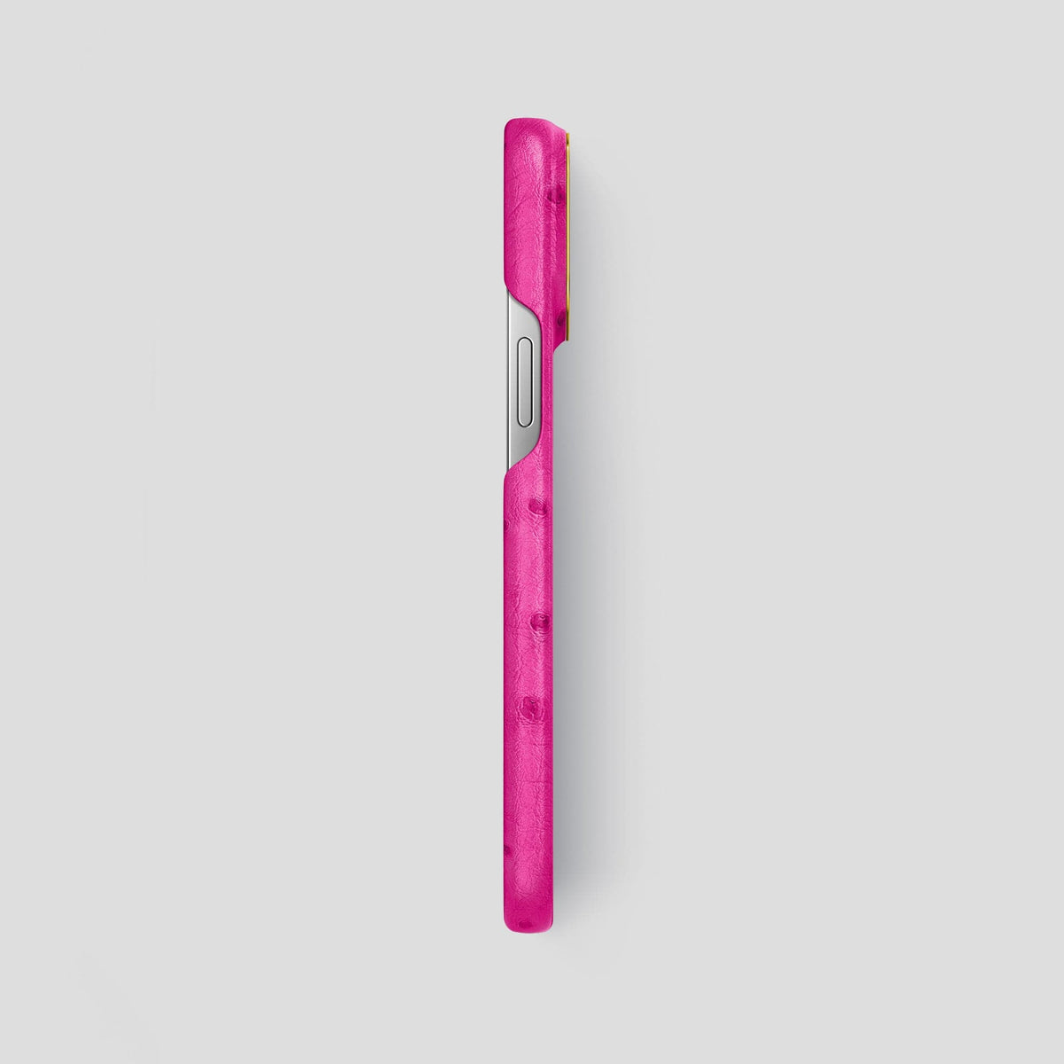Fuchsia iPhone 13 Pro Max Classic Case Ostrich with Gold Metal -3 | Fuchsia-Gold