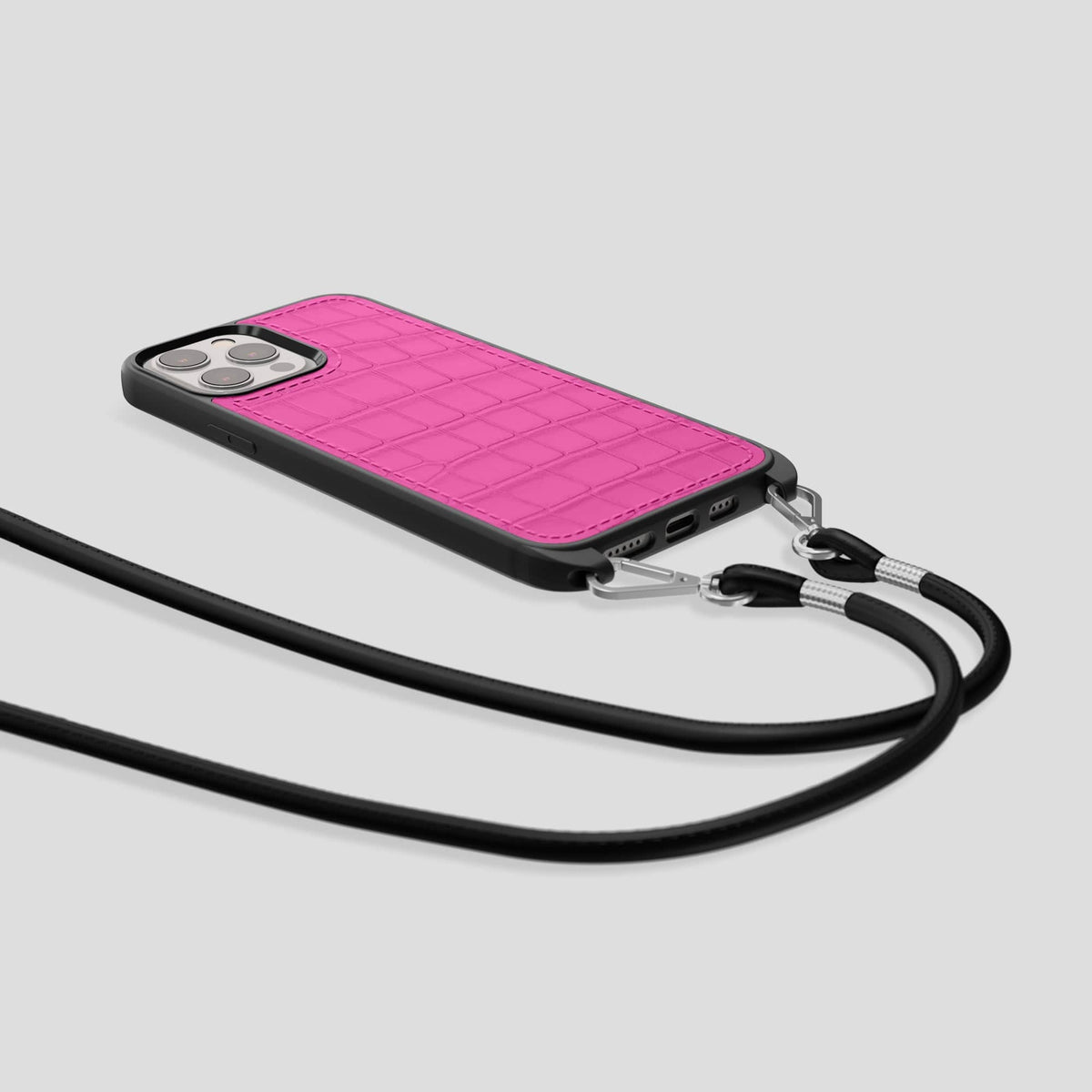 Fuchsia iPhone 13 Pro Max Crossbody Sport Case Alligator -6 | Fuchsia