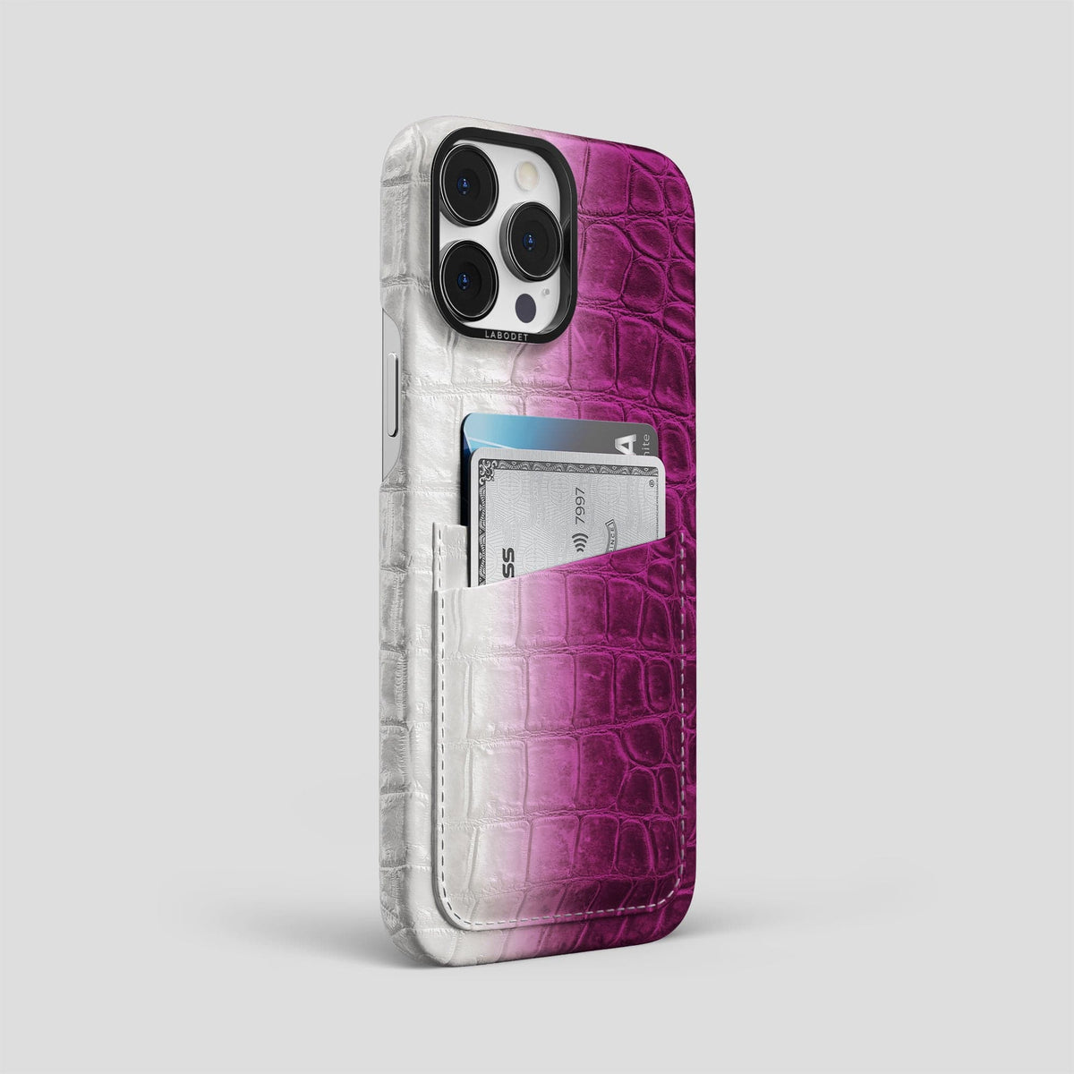 Fuchsia iPhone 13 Pro Max Himalaya Card Case with Black Metal -2 | Fuchsia-Black