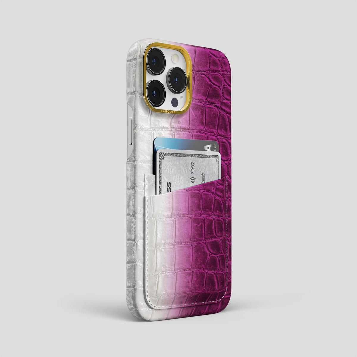 Fuchsia iPhone 13 Pro Max Himalaya Card Case with Gold Metal -2 | Fuchsia-Gold