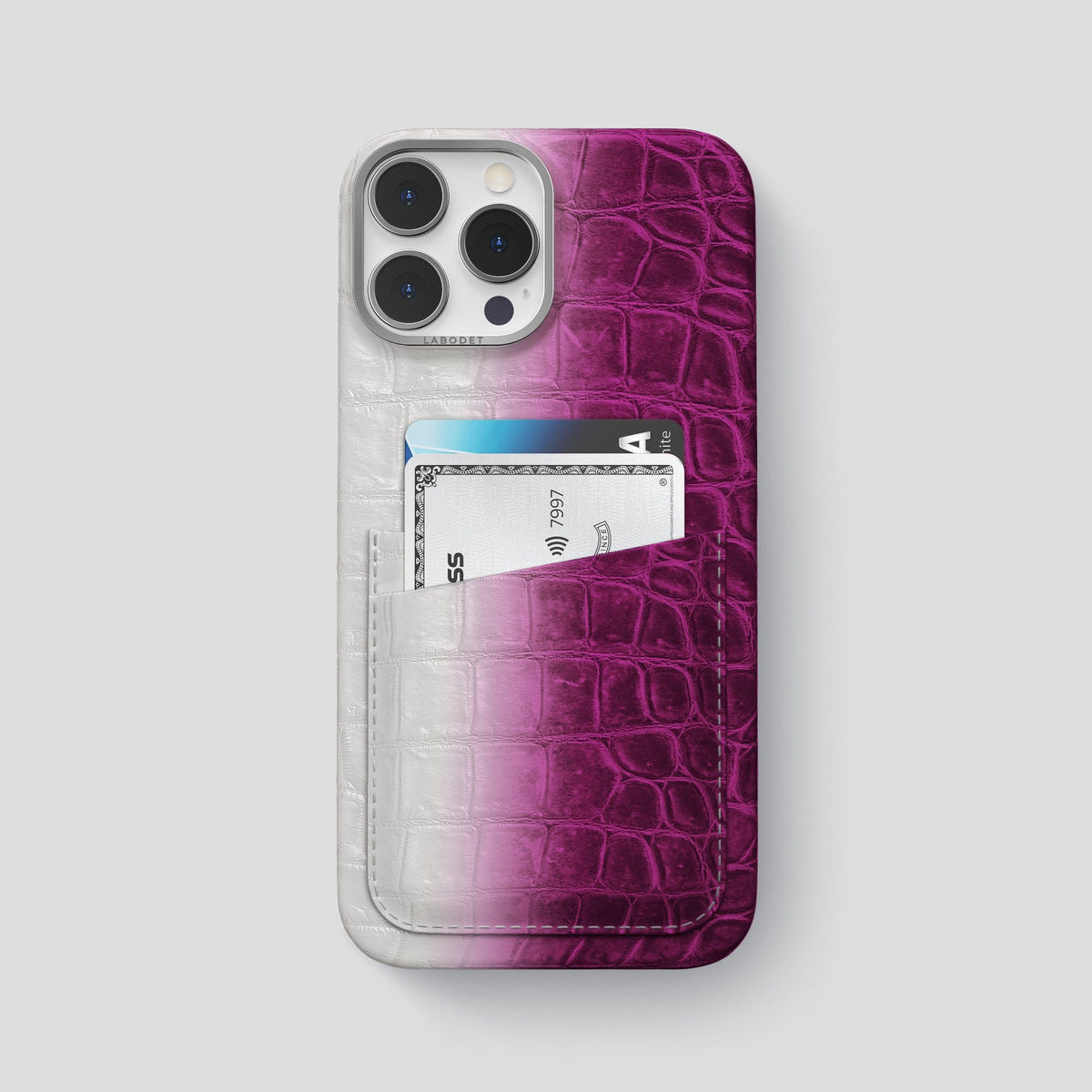 Fuchsia iPhone 13 Pro Max Himalaya Card Case with Steel Metal -1 | Fuchsia-Steel