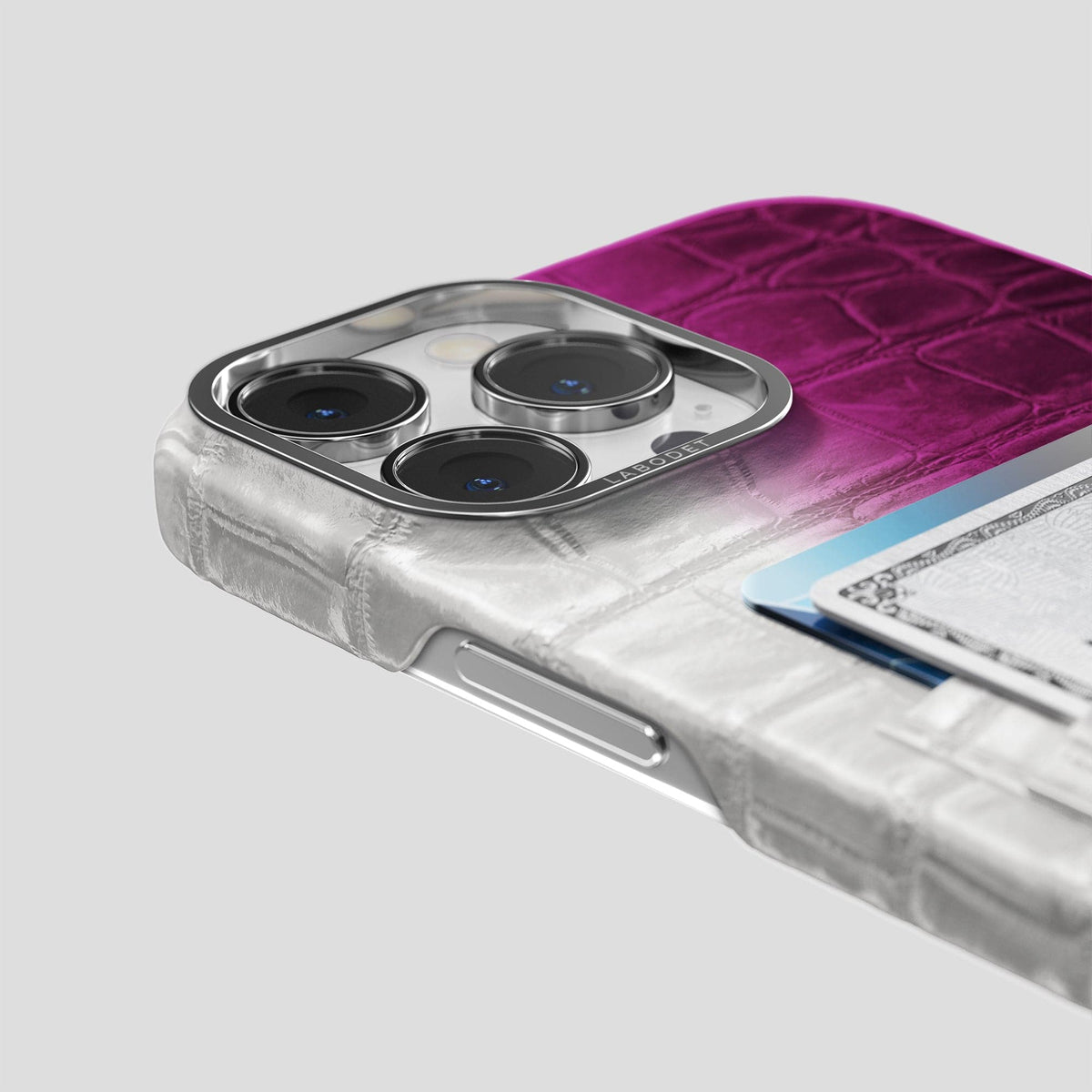 Fuchsia iPhone 13 Pro Max Himalaya Card Case with Steel Metal -5 | Fuchsia-Steel