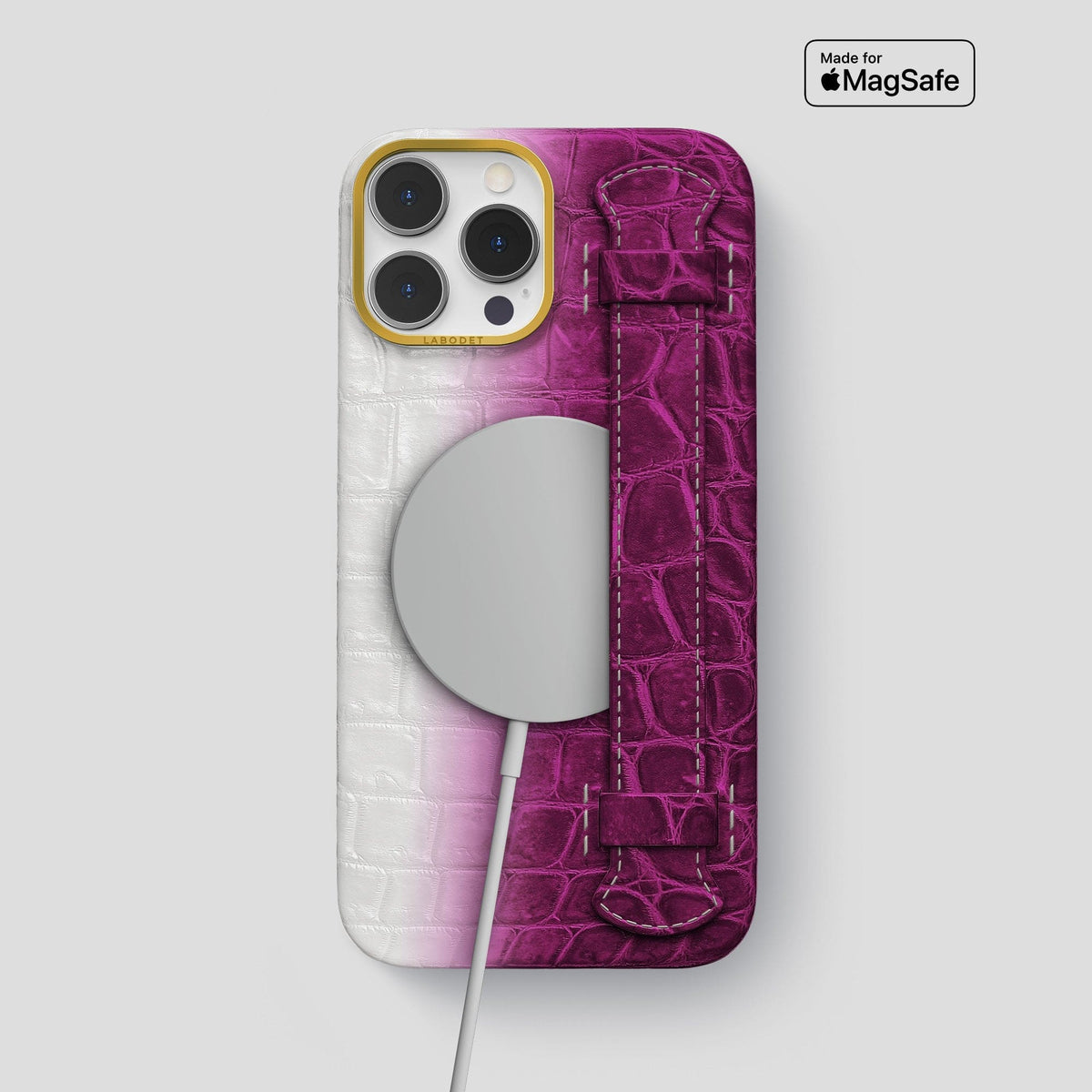 Fuchsia iPhone 13 Pro Max Himalaya Strap Case with Gold Metal -5 | Fuchsia-Gold
