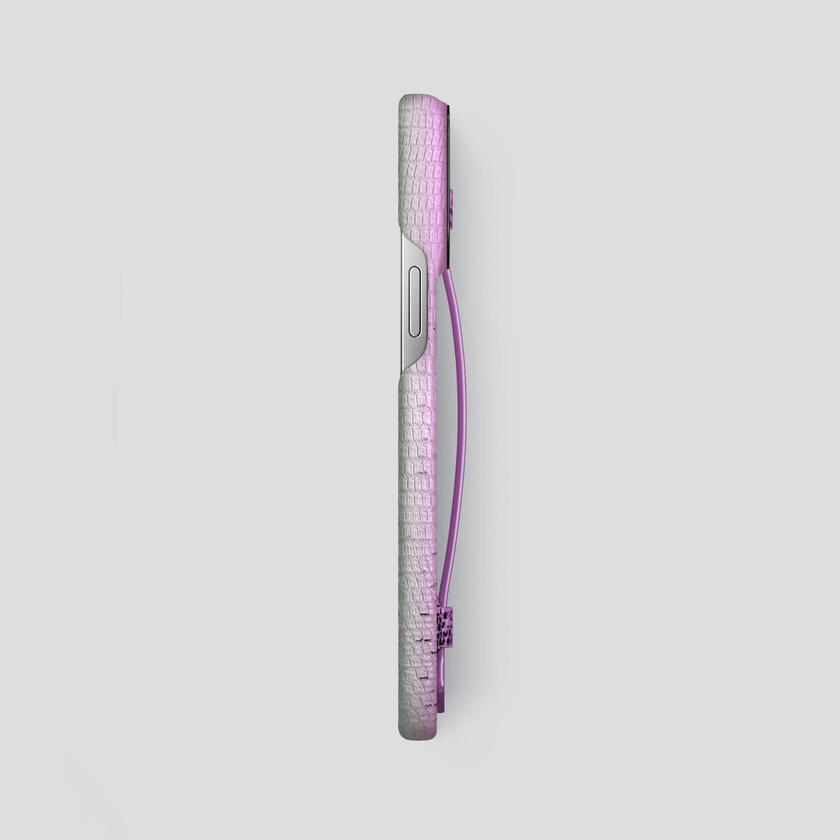 Fuchsia iPhone 13 Pro Max Himalayan Lizard Strap Case with Black Metal -3 | Fuchsia-Black
