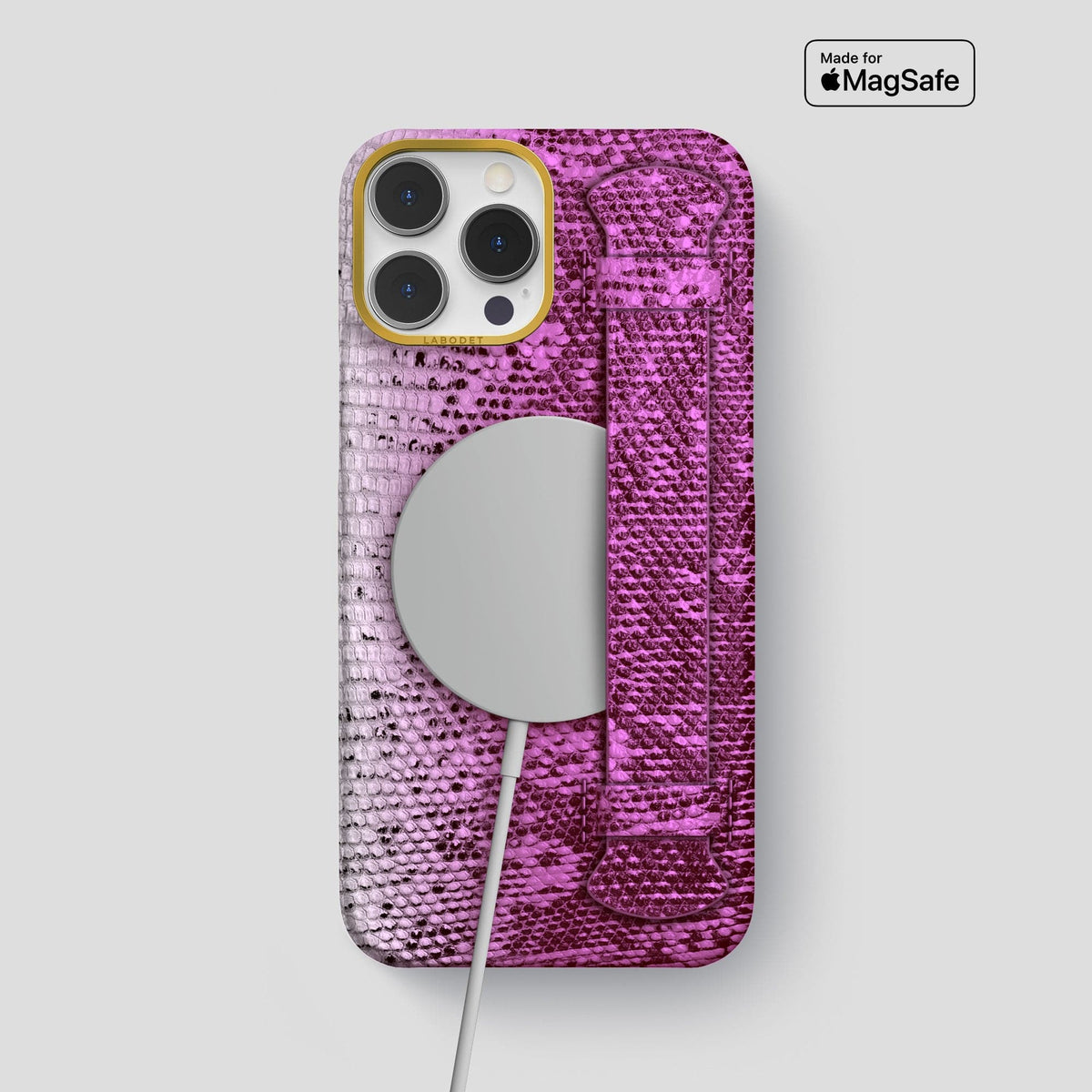 Fuchsia iPhone 13 Pro Max Himalayan Lizard Strap Case with Gold Metal -5 | Fuchsia-Gold