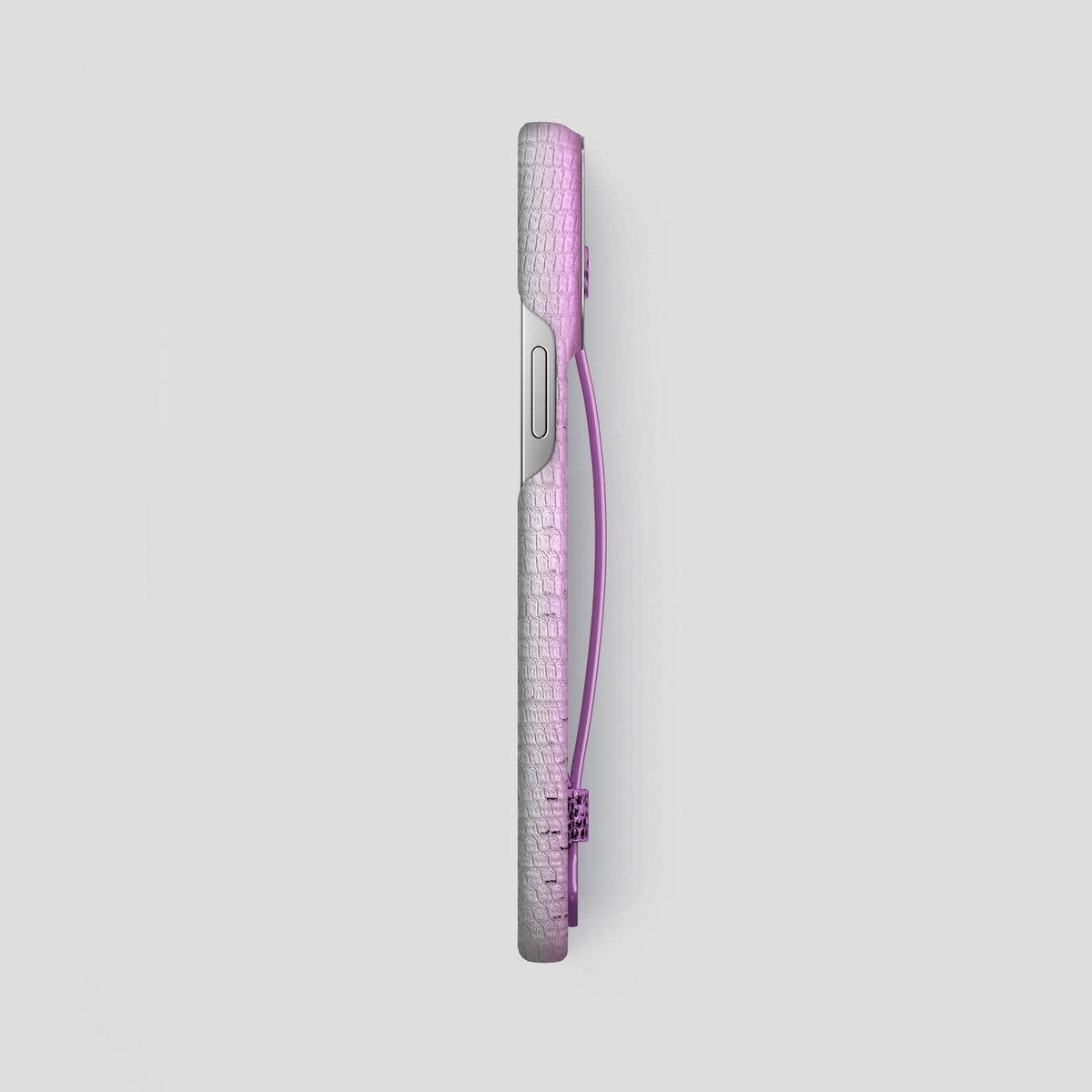 Fuchsia iPhone 13 Pro Max Himalayan Lizard Strap Case with Steel Metal -3 | Fuchsia-Steel