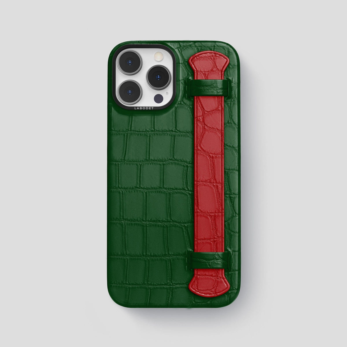 Green-Red iPhone 13 Pro Max Strap Case Alligator with Black Metal -1 | Green-Red-Black