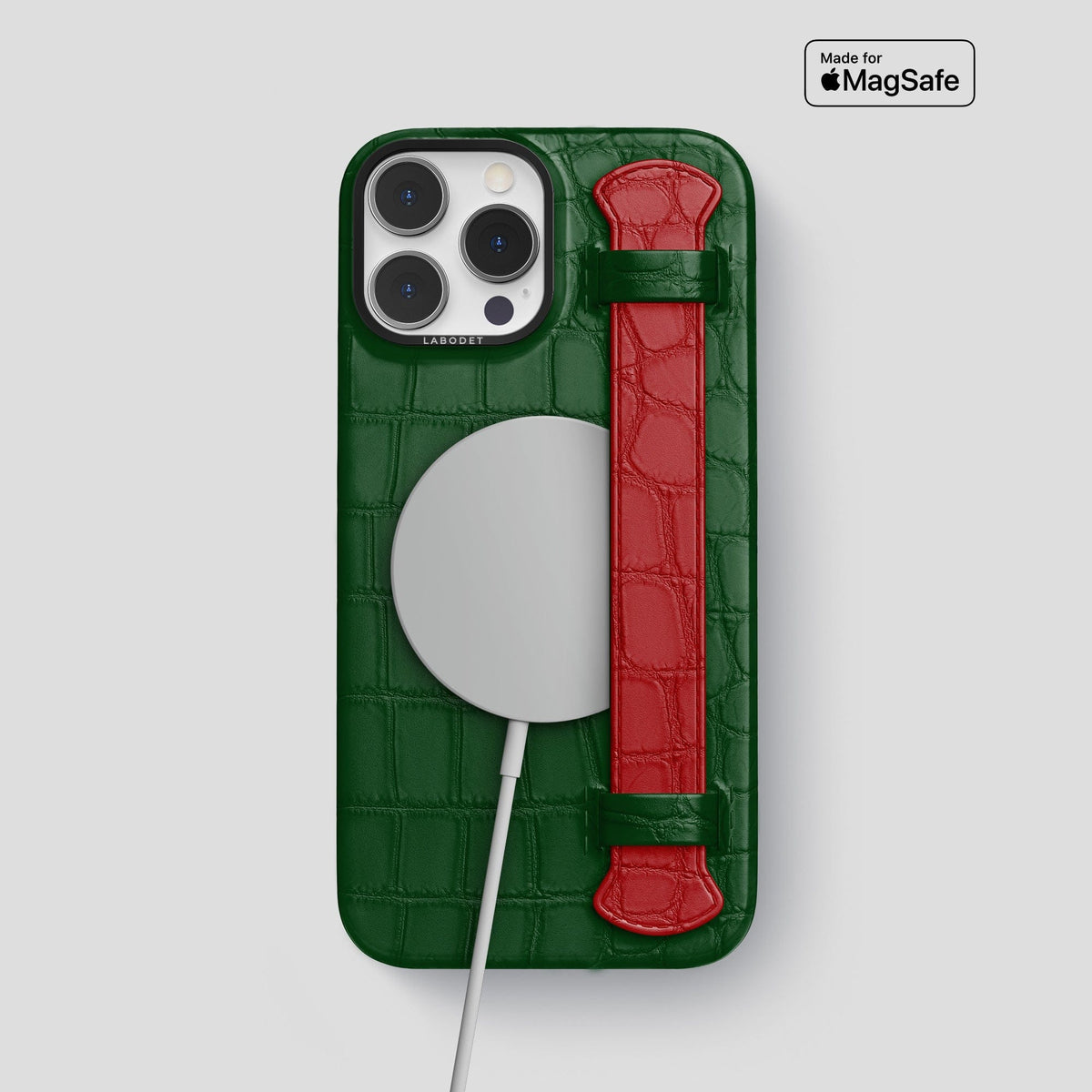 Green-Red iPhone 13 Pro Max Strap Case Alligator with Black Metal -4 | Green-Red-Black