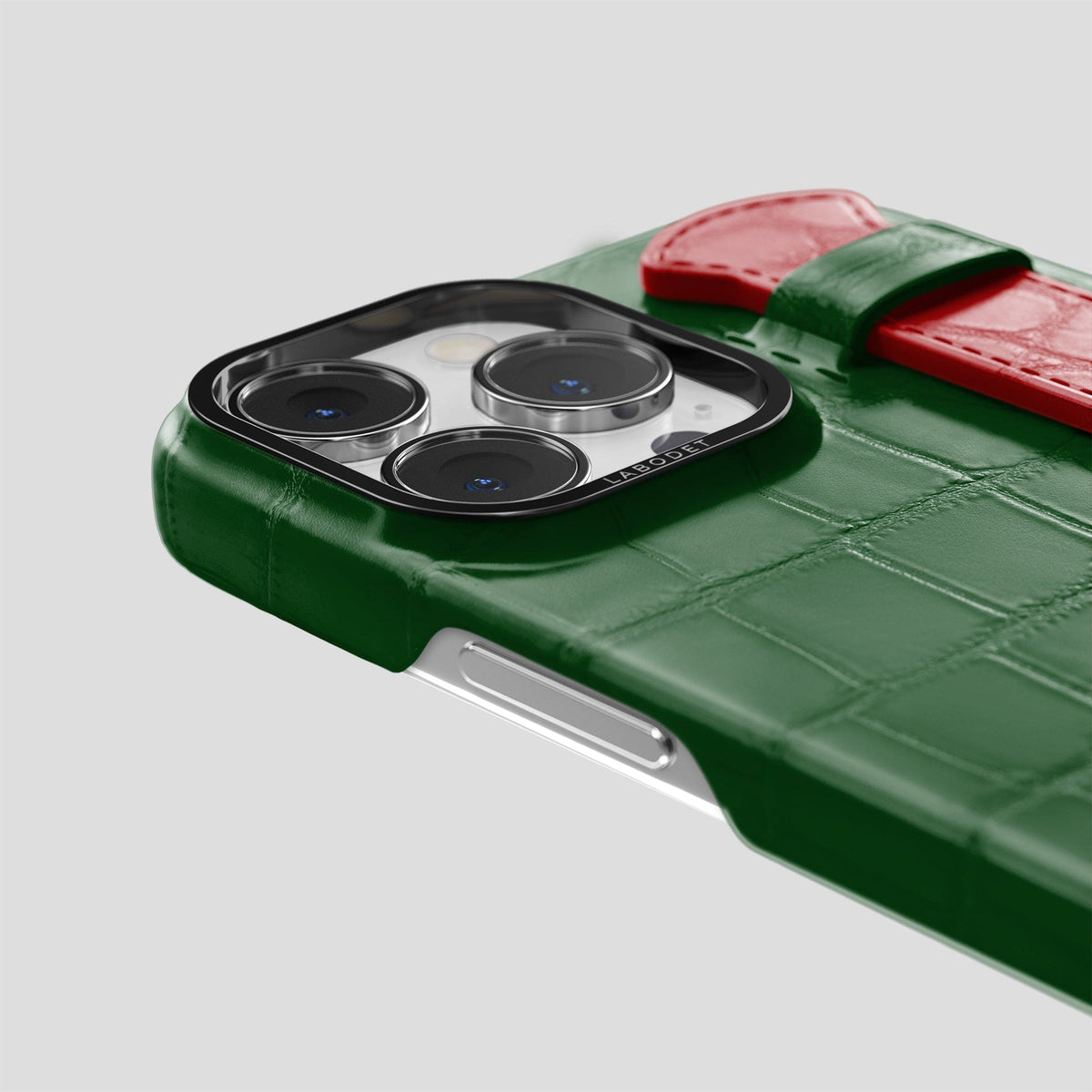 Green-Red iPhone 13 Pro Max Strap Case Alligator with Black Metal -5 | Green-Red-Black
