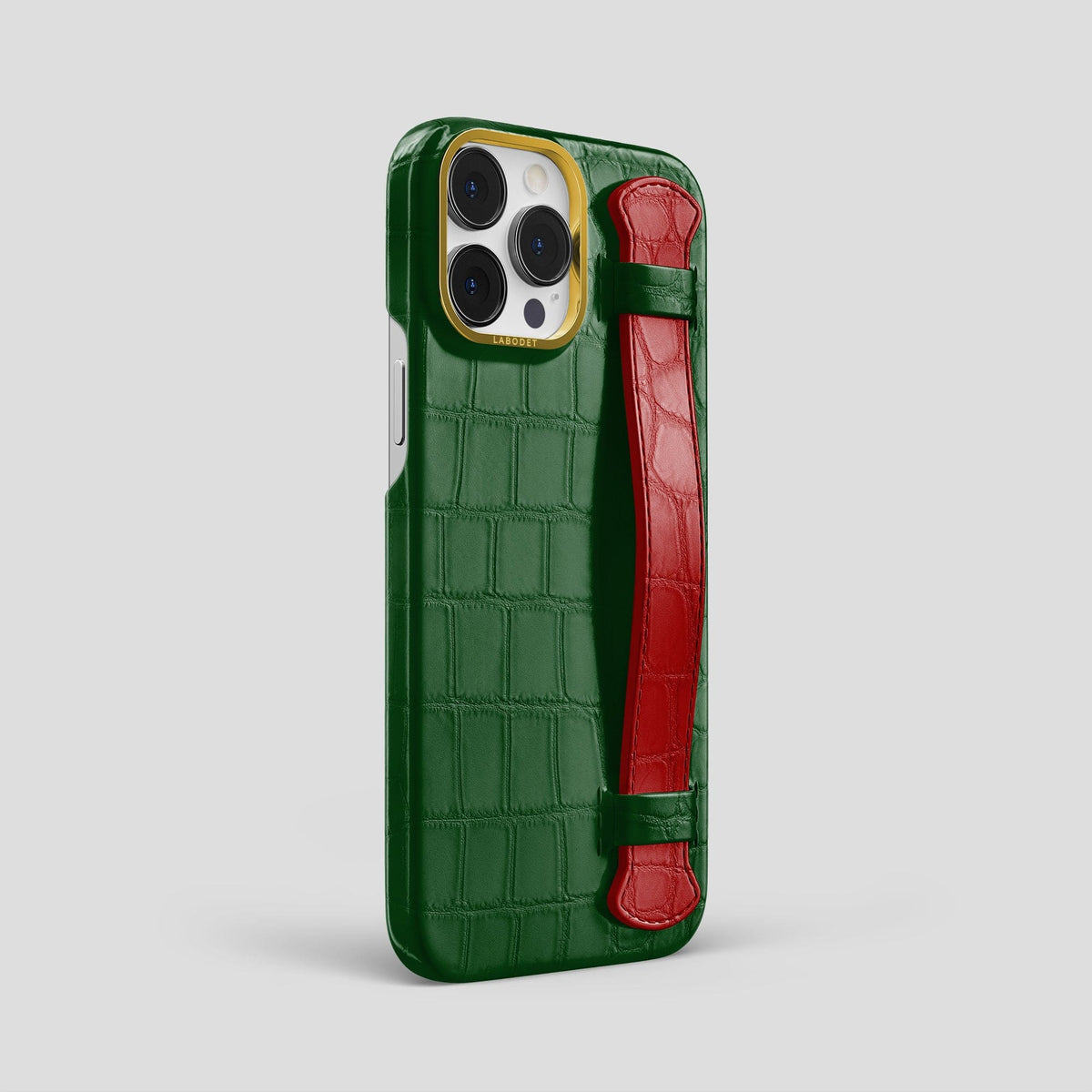 Green-Red iPhone 13 Pro Max Strap Case Alligator with Gold Metal -2 | Green-Red-Gold