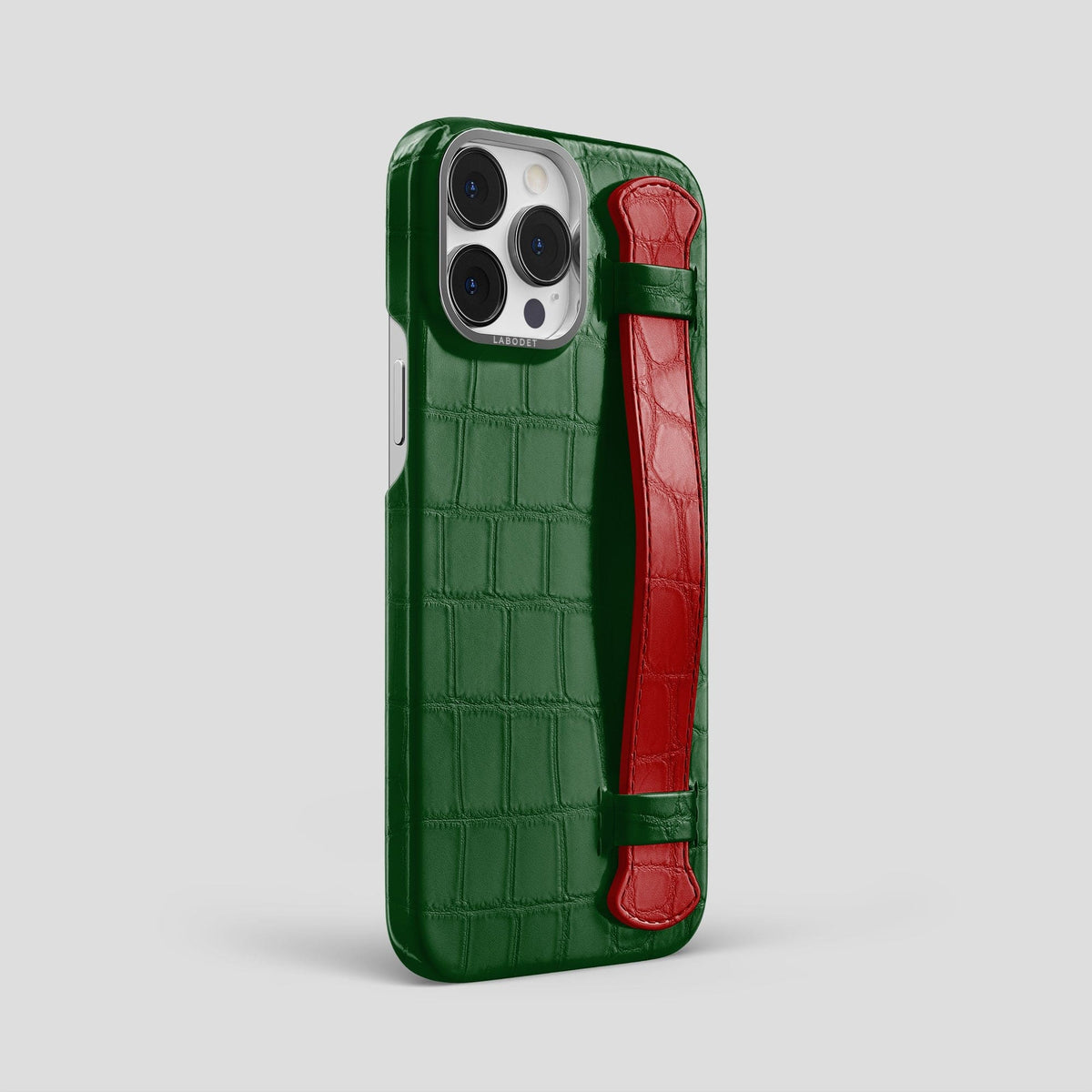 Green-Red iPhone 13 Pro Max Strap Case Alligator with Steel Metal -2 | Green-Red-Steel