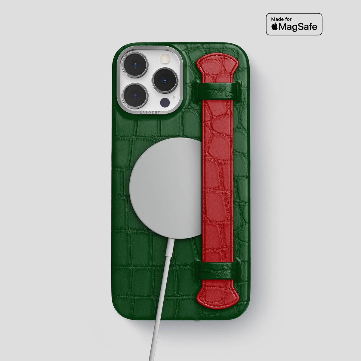 Green-Red iPhone 13 Pro Max Strap Case Alligator with Steel Metal -4 | Green-Red-Steel