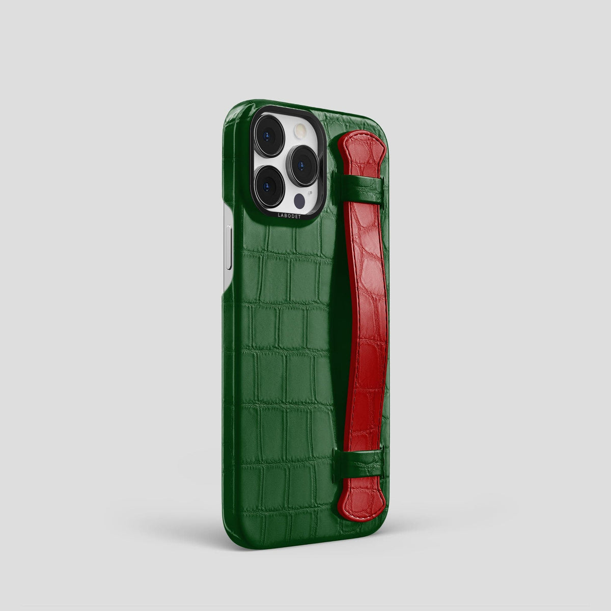 Green-Red iPhone 13 Pro Strap Case Alligator with Black Metal -2 | Green-Red-Black