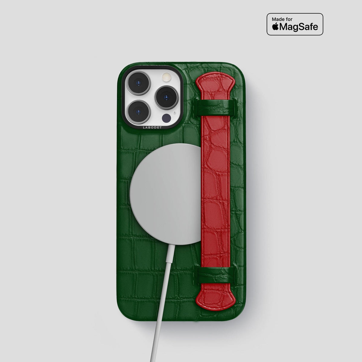 Green-Red iPhone 13 Pro Strap Case Alligator with Black Metal -4 | Green-Red-Black