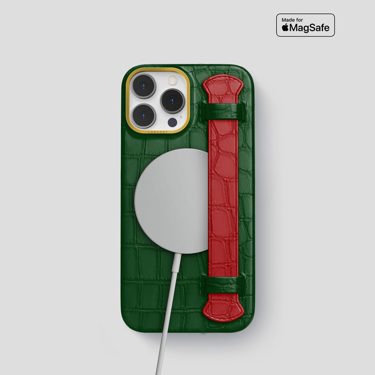 Green-Red iPhone 13 Pro Strap Case Alligator with Gold Metal -4 | Green-Red-Gold