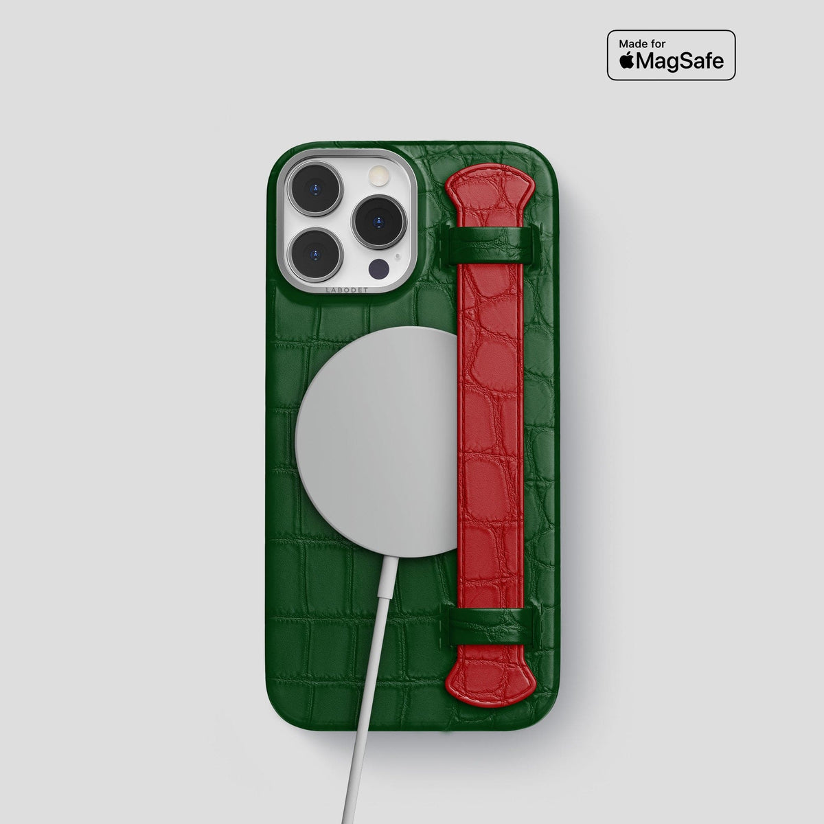 Green-Red iPhone 13 Pro Strap Case Alligator with Steel Metal -4 | Green-Red-Steel