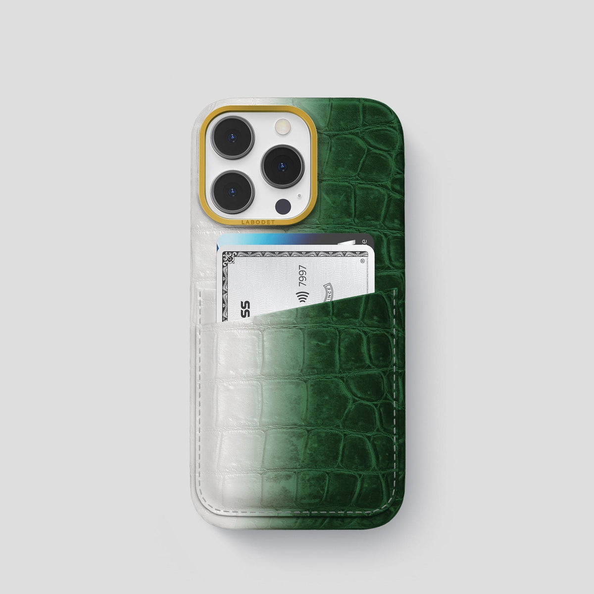 Green iPhone 13 Pro Himalaya Card Case with Gold Metal -1 | Green-Gold