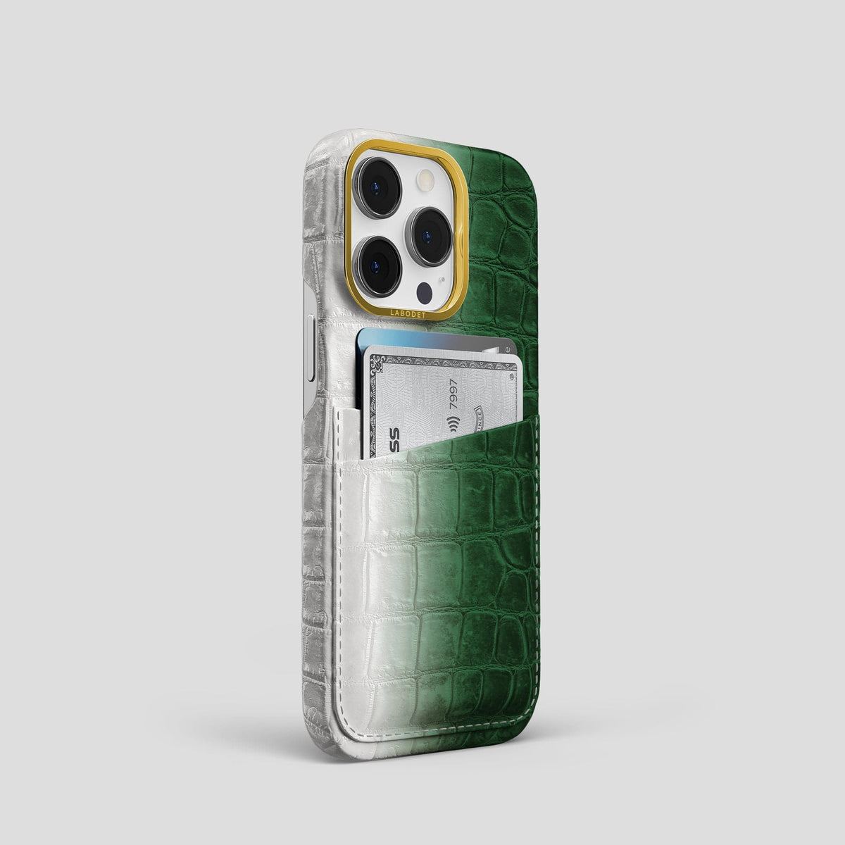 Green iPhone 13 Pro Himalaya Card Case with Gold Metal -2 | Green-Gold