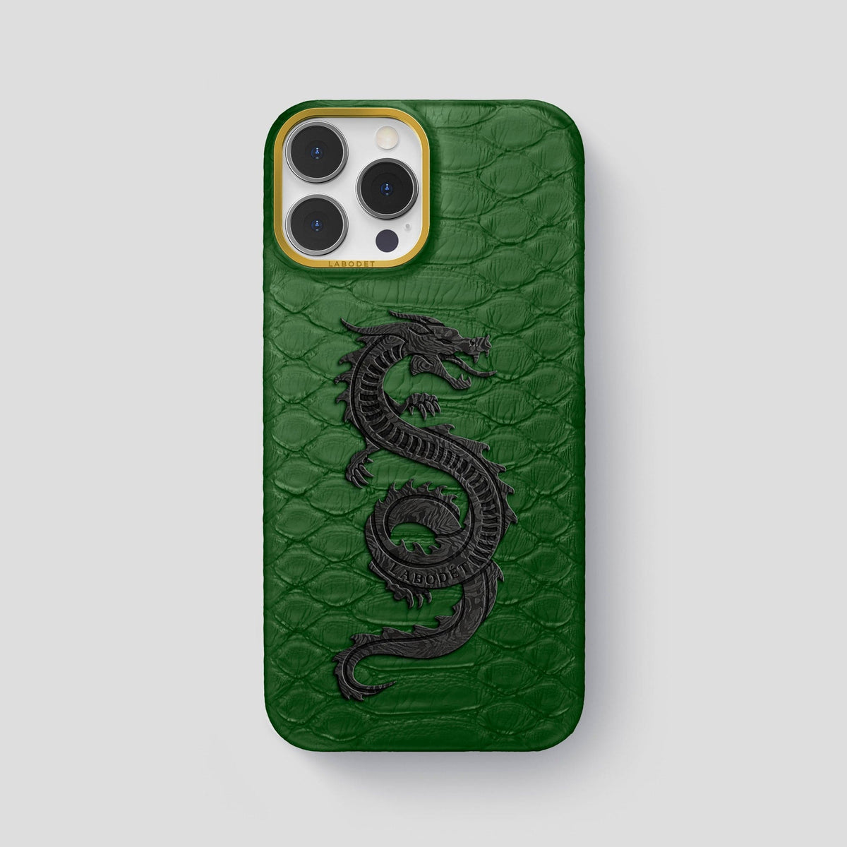Green iPhone 13 Pro Max Classic Case Python with Gold Metal -1 | Green-Gold
