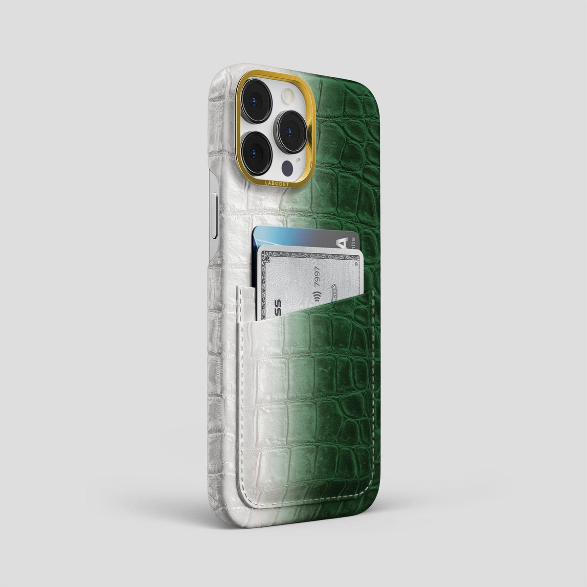 Green iPhone 13 Pro Max Himalaya Card Case with Gold Metal -2 | Green-Gold