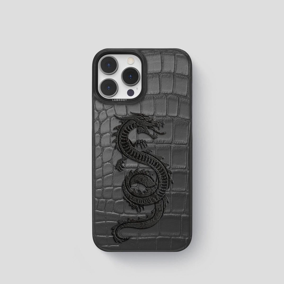 Grey iPhone 13 Pro Classic Case Alligator with Black Metal -1 | Grey-Black