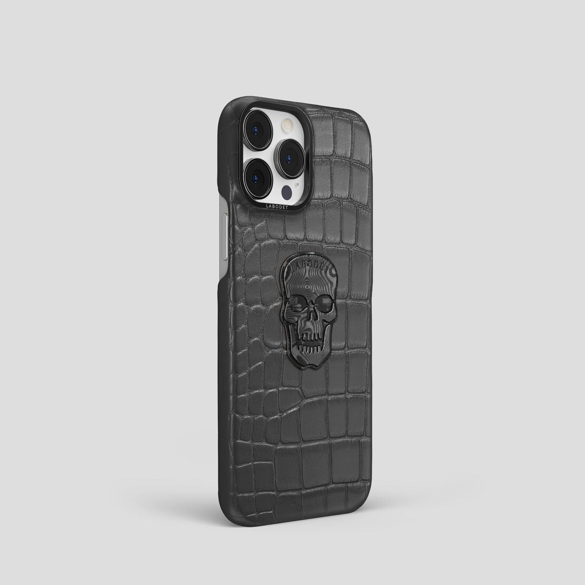 Grey iPhone 13 Pro Classic Case Alligator with Black Metal -2 | Grey-Black