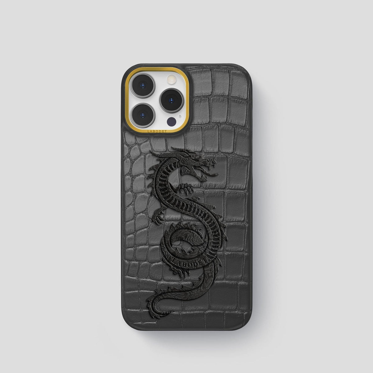 Grey iPhone 13 Pro Classic Case Alligator with Gold Metal -1 | Grey-Gold