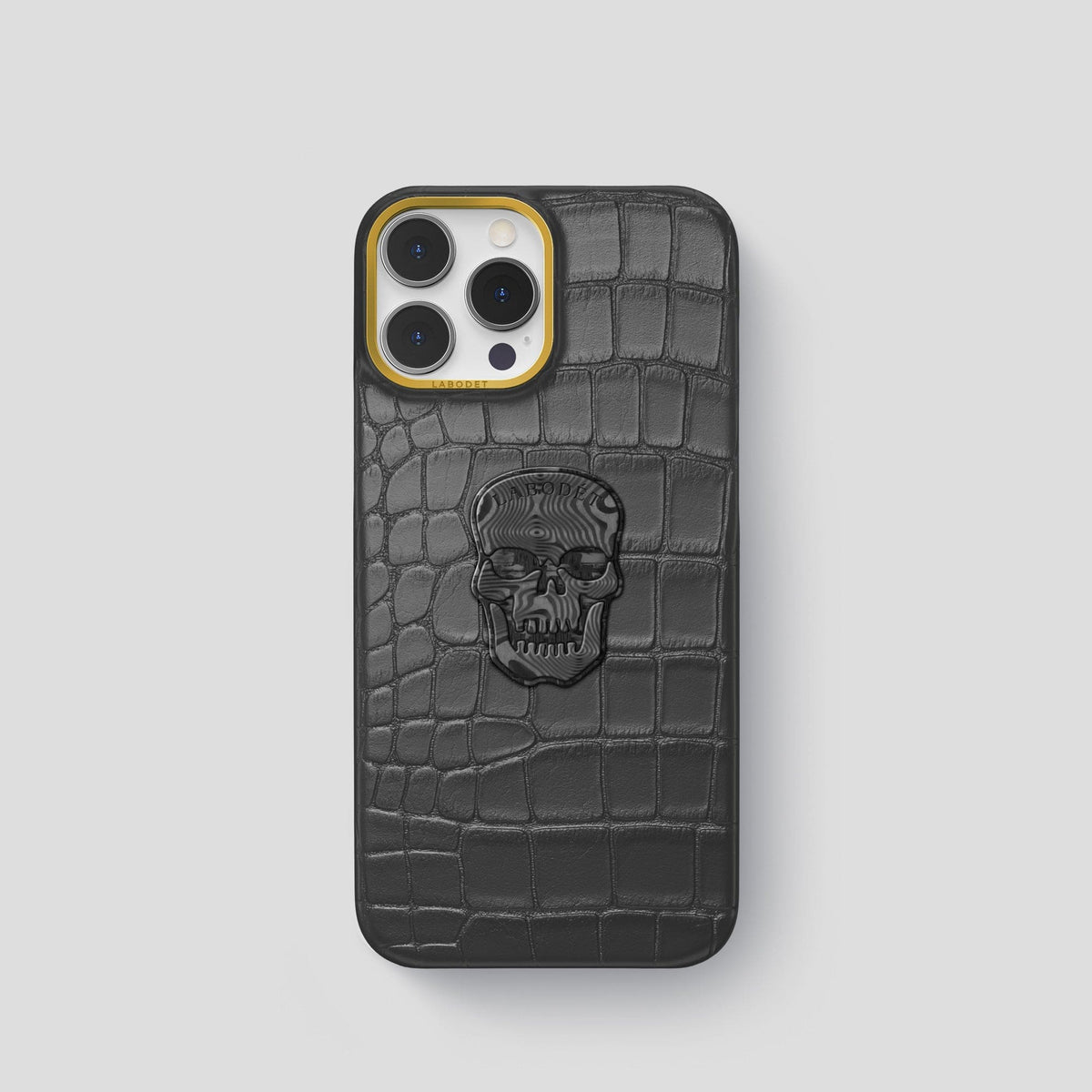 Grey iPhone 13 Pro Classic Case Alligator with Gold Metal -1 | Grey-Gold