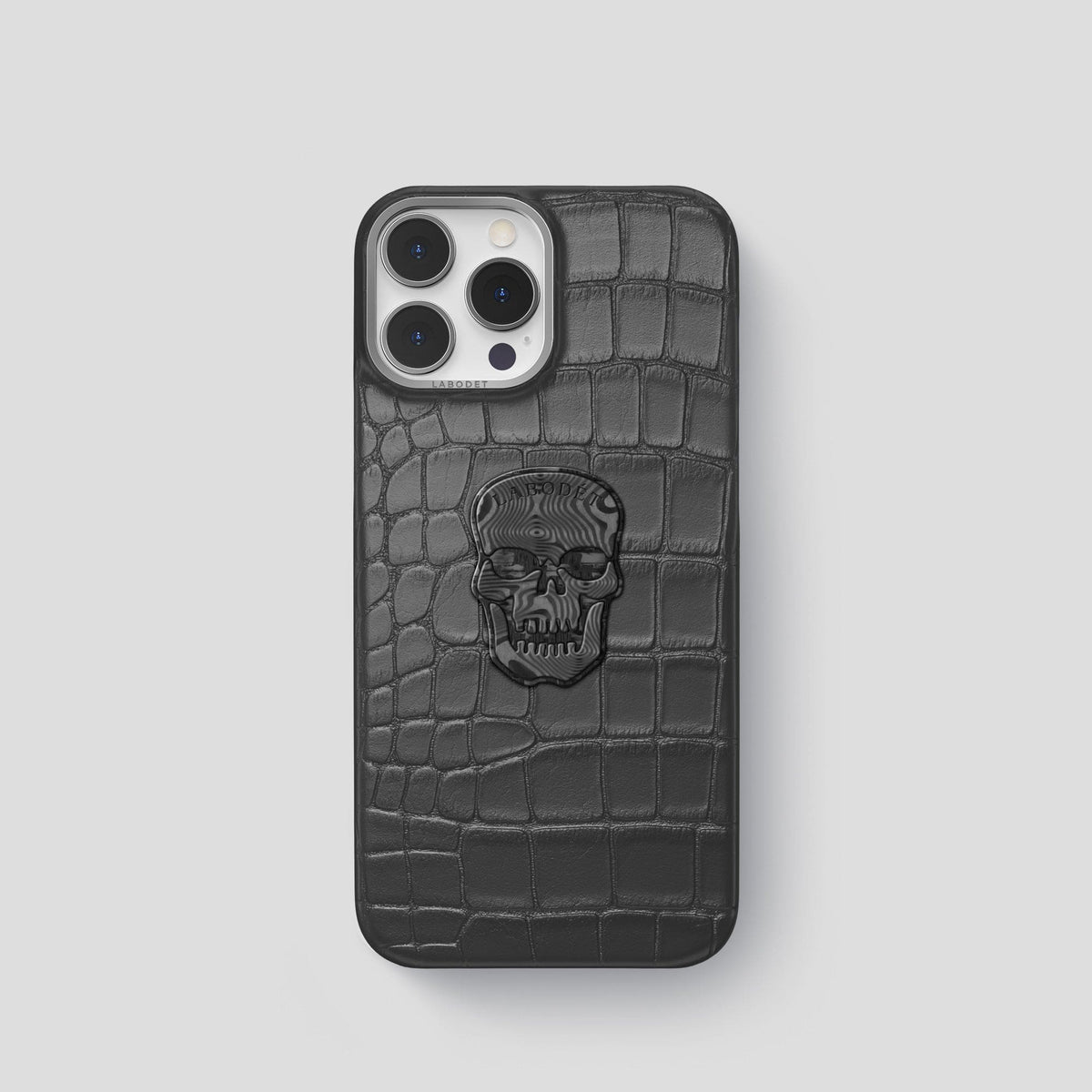 Grey iPhone 13 Pro Classic Case Alligator with Steel Metal -1 | Grey-Steel