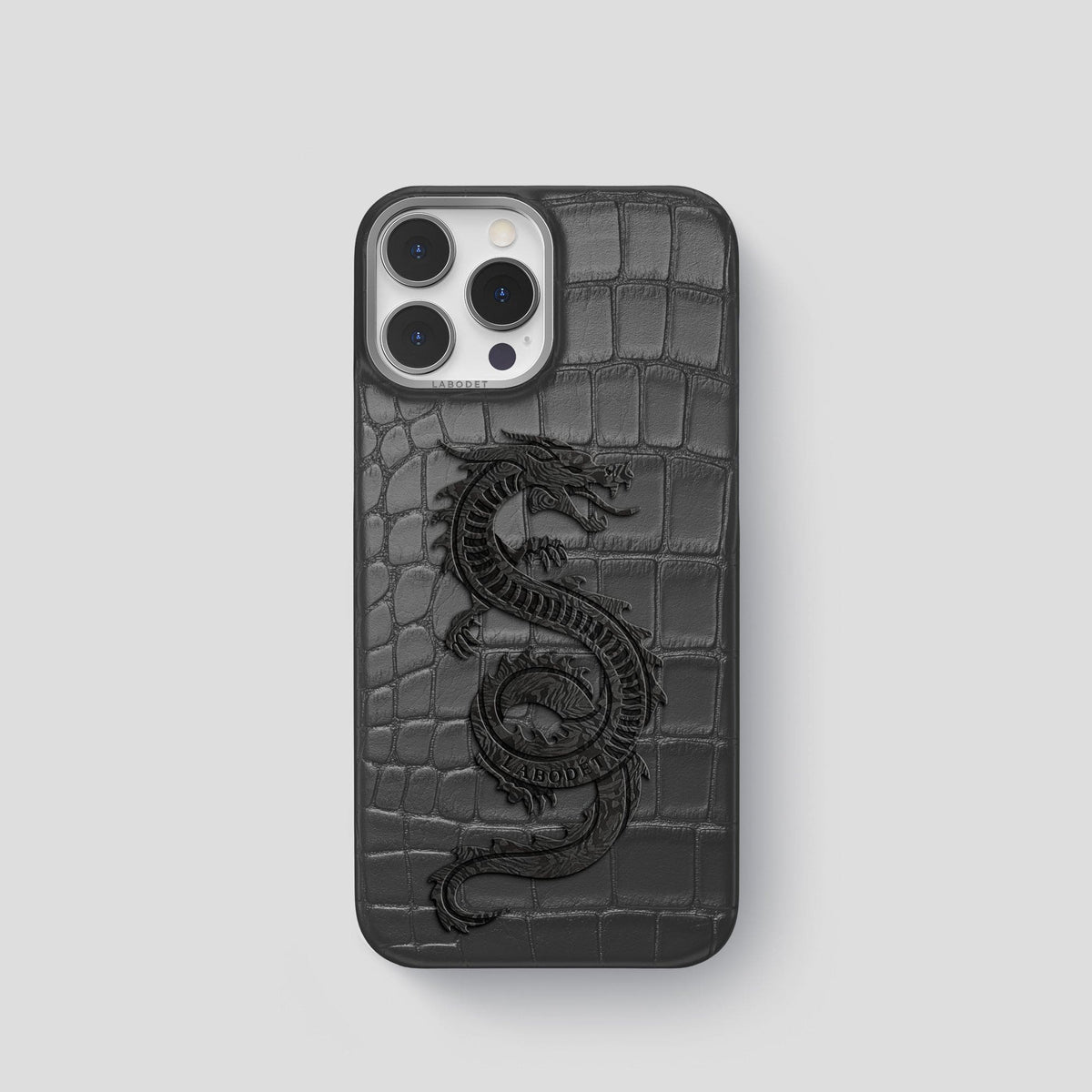 Grey iPhone 13 Pro Classic Case Alligator with Steel Metal -1 | Grey-Steel