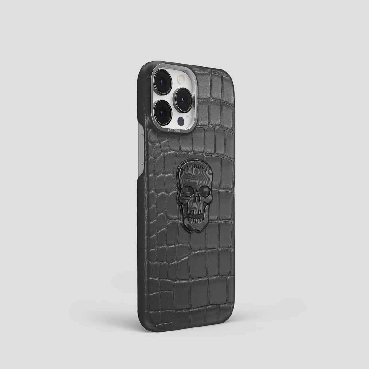 Grey iPhone 13 Pro Classic Case Alligator with Steel Metal -2 | Grey-Steel