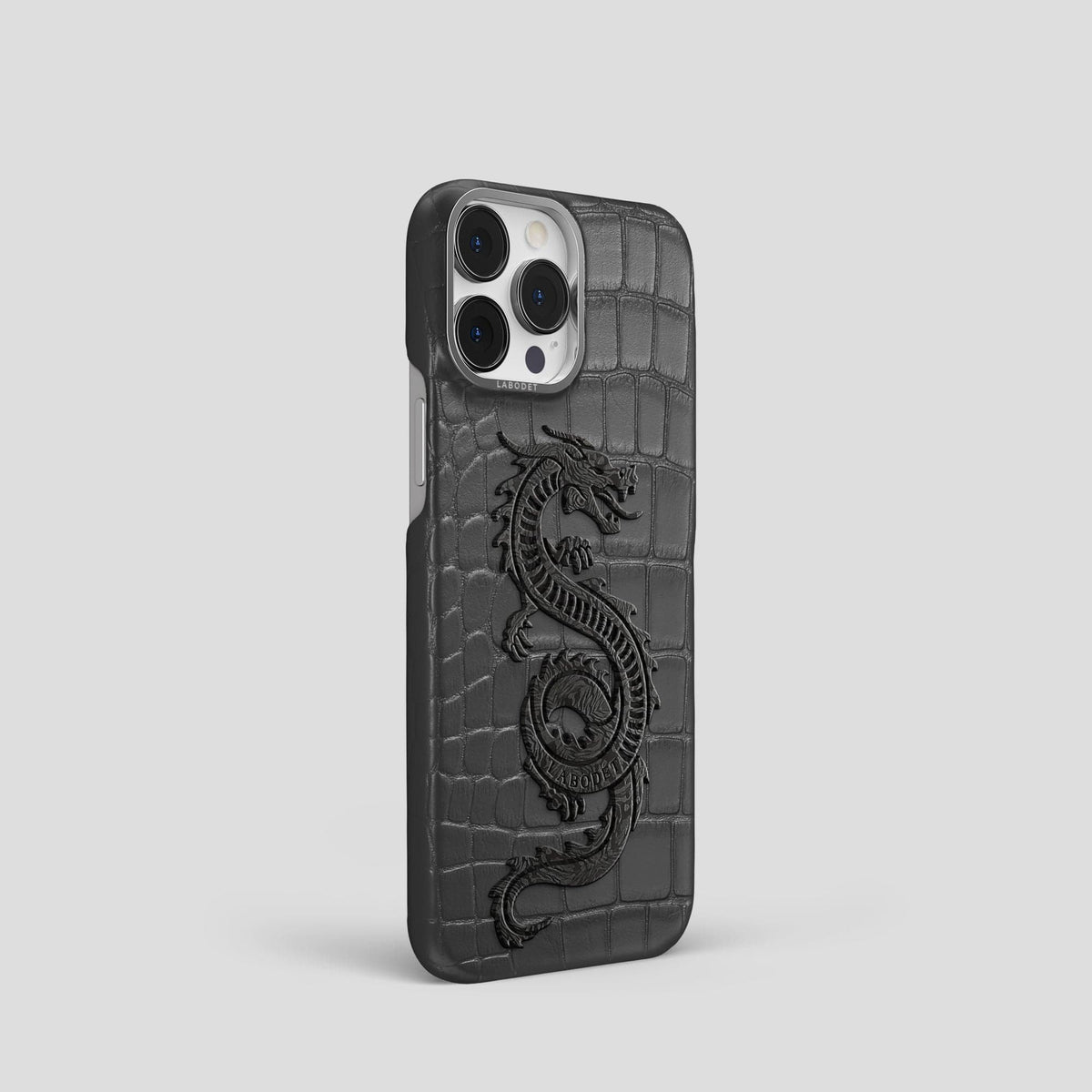 Grey iPhone 13 Pro Classic Case Alligator with Steel Metal -2 | Grey-Steel