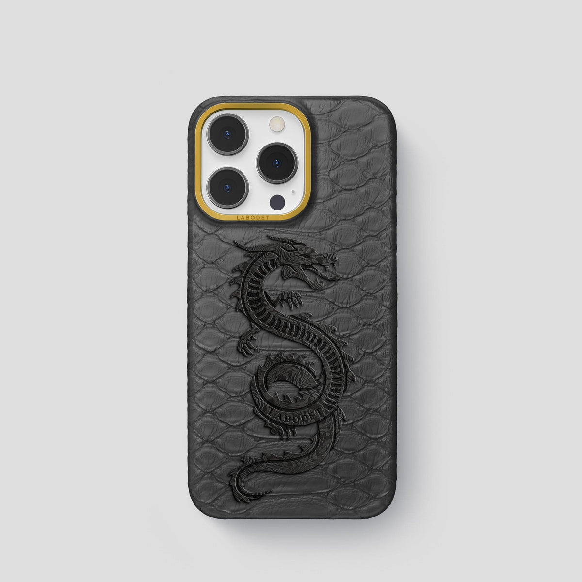 Grey iPhone 13 Pro Classic Case Python with Gold Metal -1 | Grey-Gold