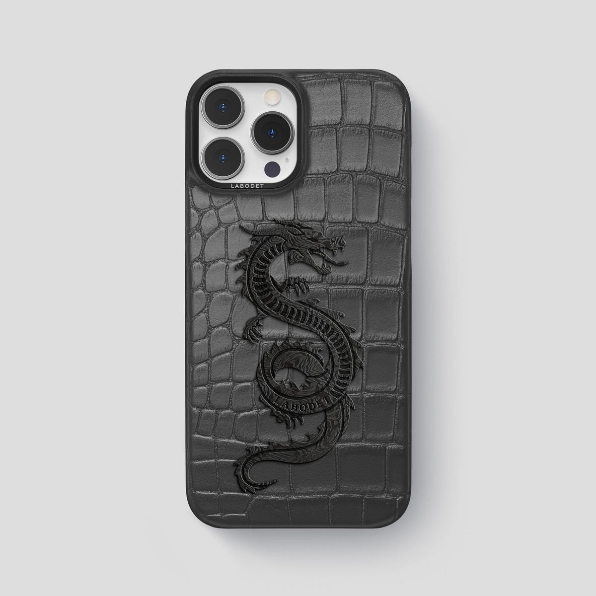 Grey iPhone 13 Pro Max Classic Case Alligator with Black Metal -1 | Grey-Black