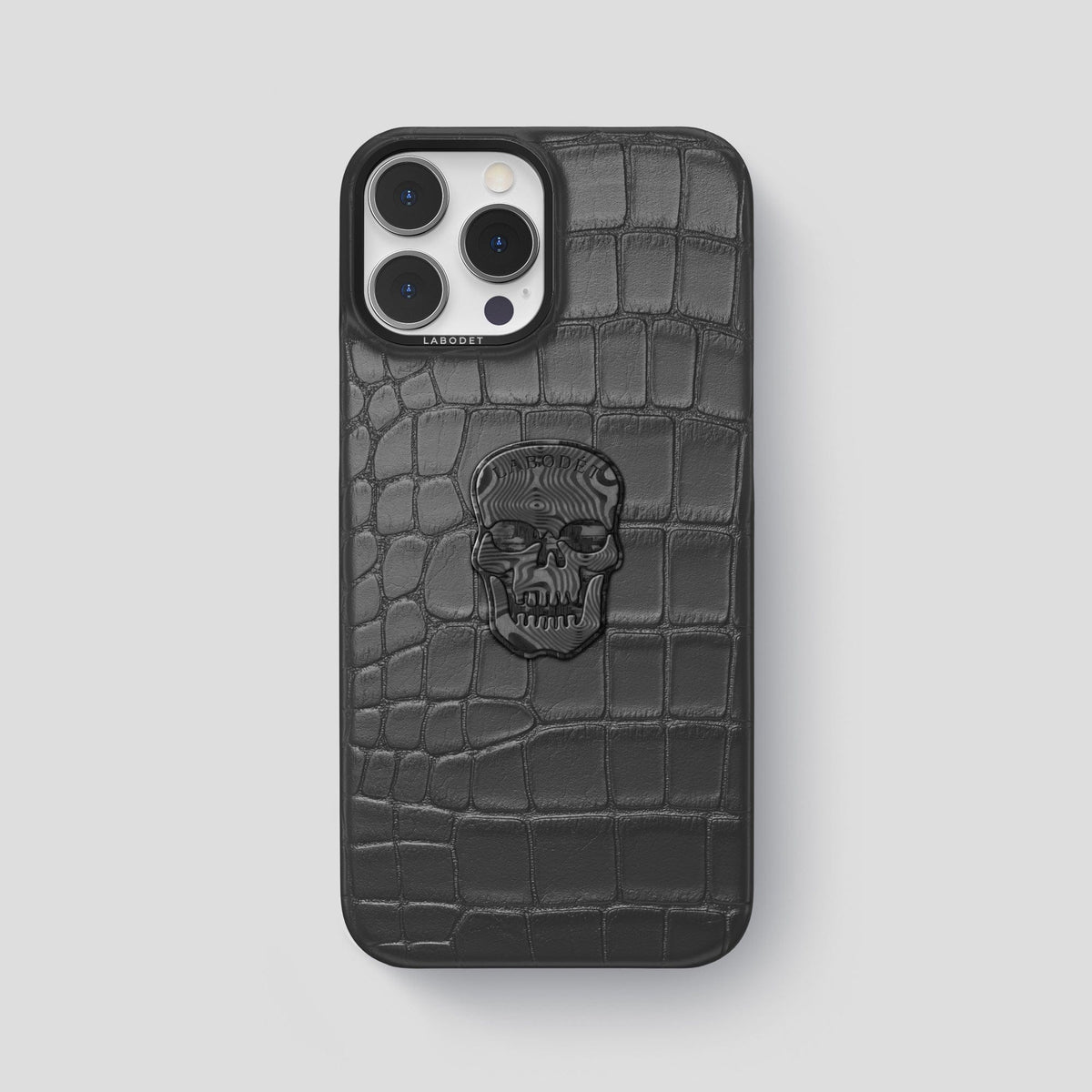 Grey iPhone 13 Pro Max Classic Case Alligator with Black Metal -1 | Grey-Black