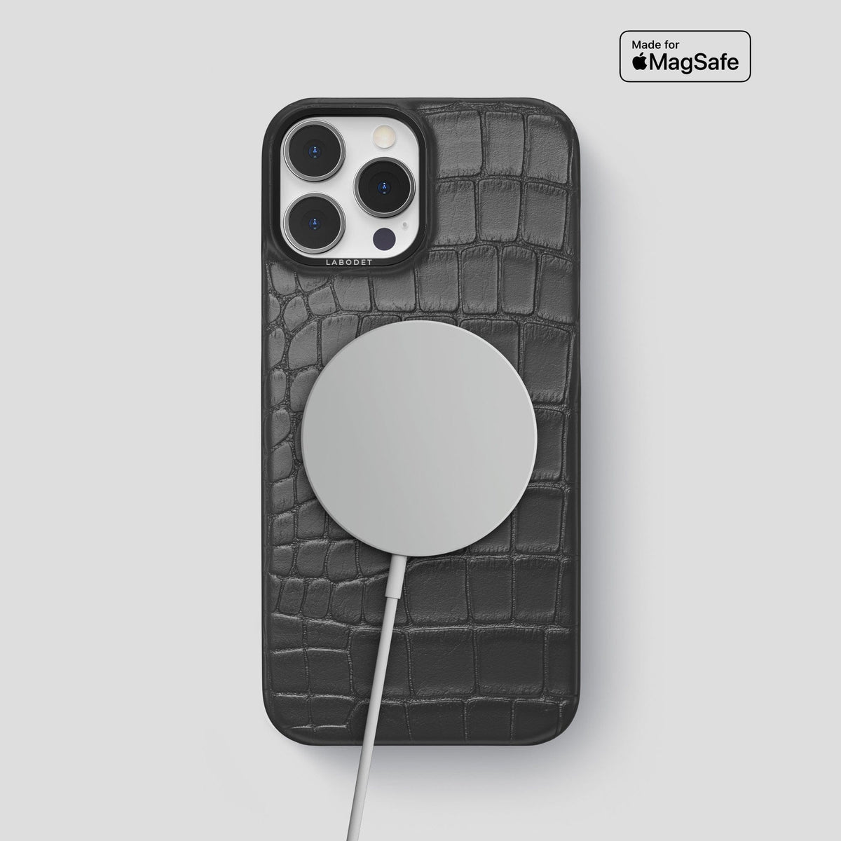 Grey iPhone 13 Pro Max Classic Case Alligator with Black Metal -4 | Grey-Black