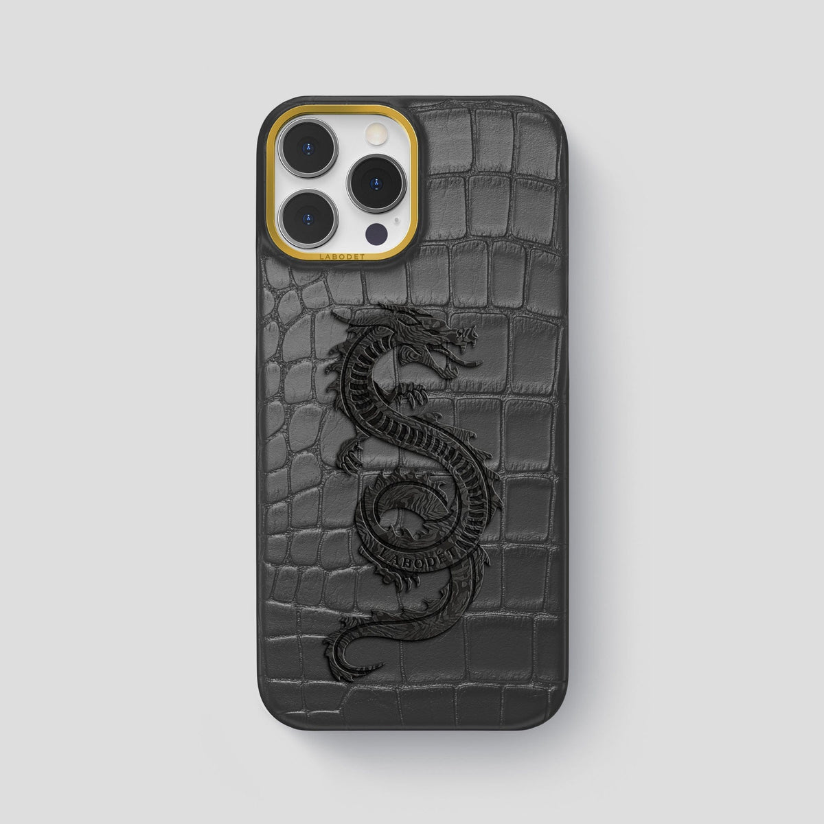 Grey iPhone 13 Pro Max Classic Case Alligator with Gold Metal -1 | Grey-Gold